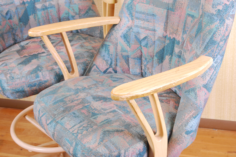 1980s Blond Oak Bar Chairs By Chromcraft