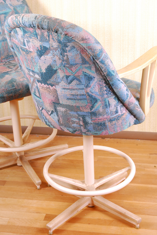 1980s Blond Oak Bar Chairs By Chromcraft