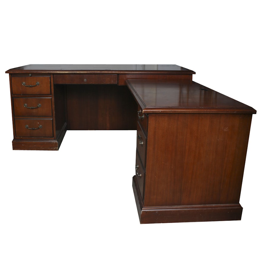 Mahogany Veneered L-Shaped Desk