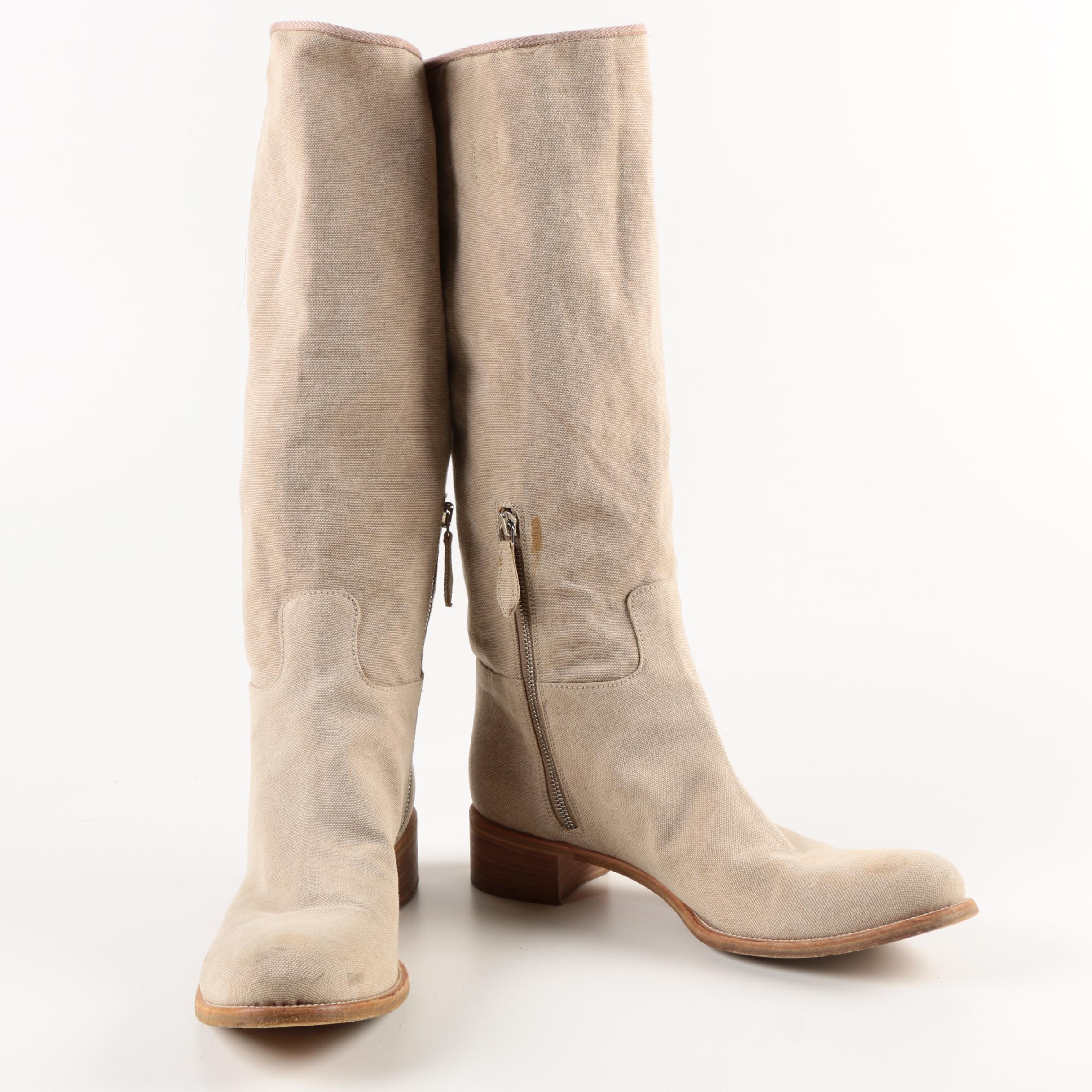 Prada Beige Canvas Boots