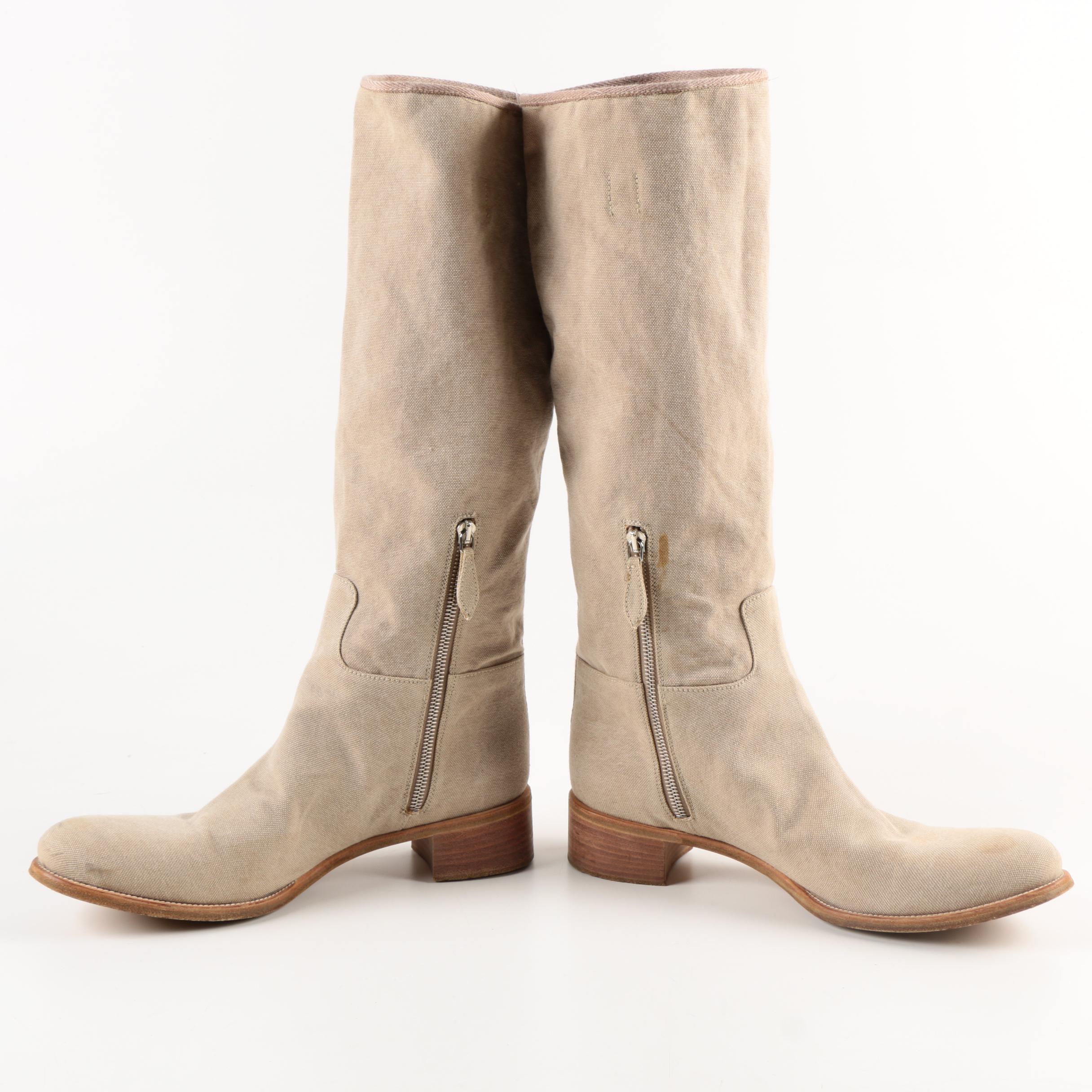 Prada Beige Canvas Boots