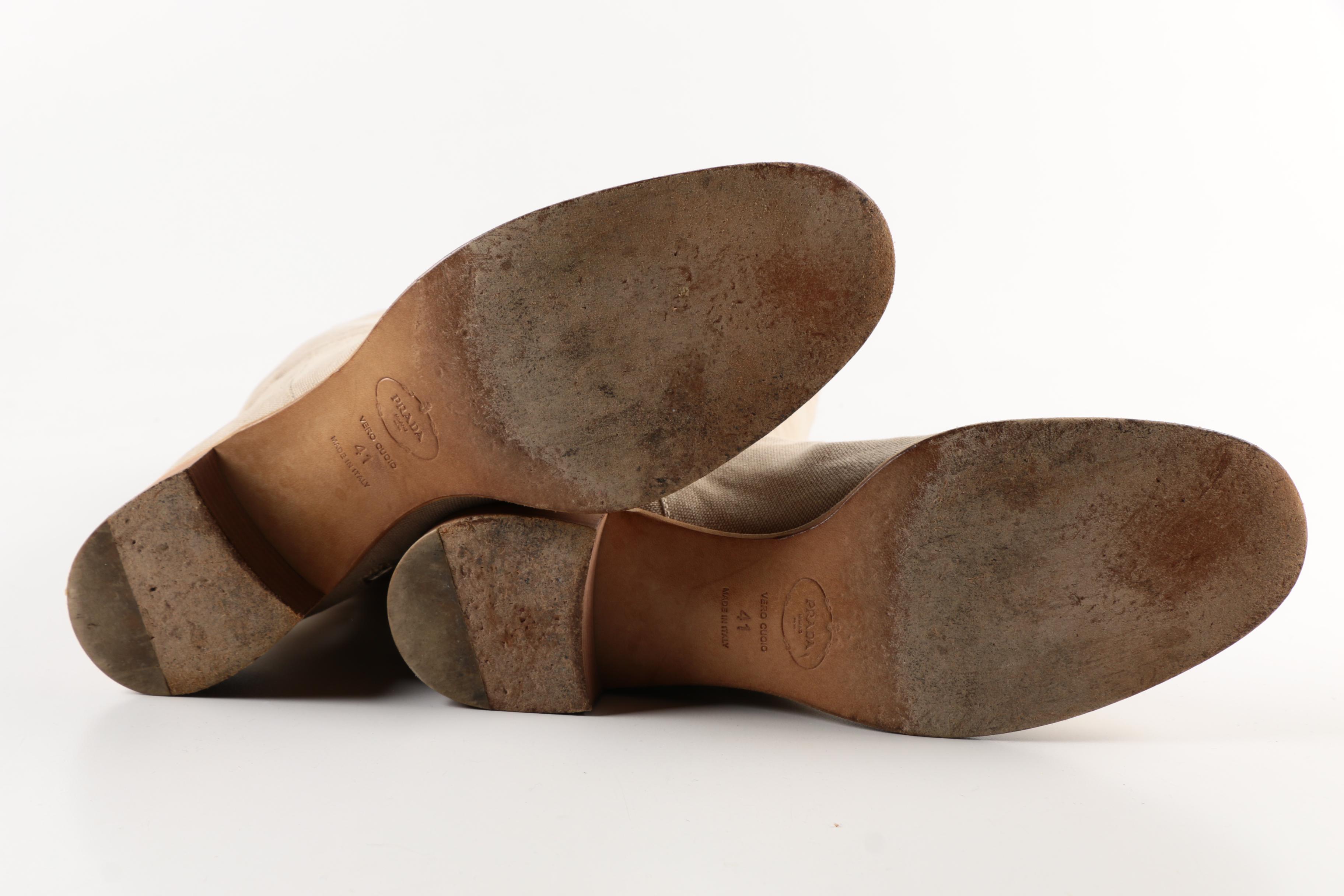 Prada Beige Canvas Boots