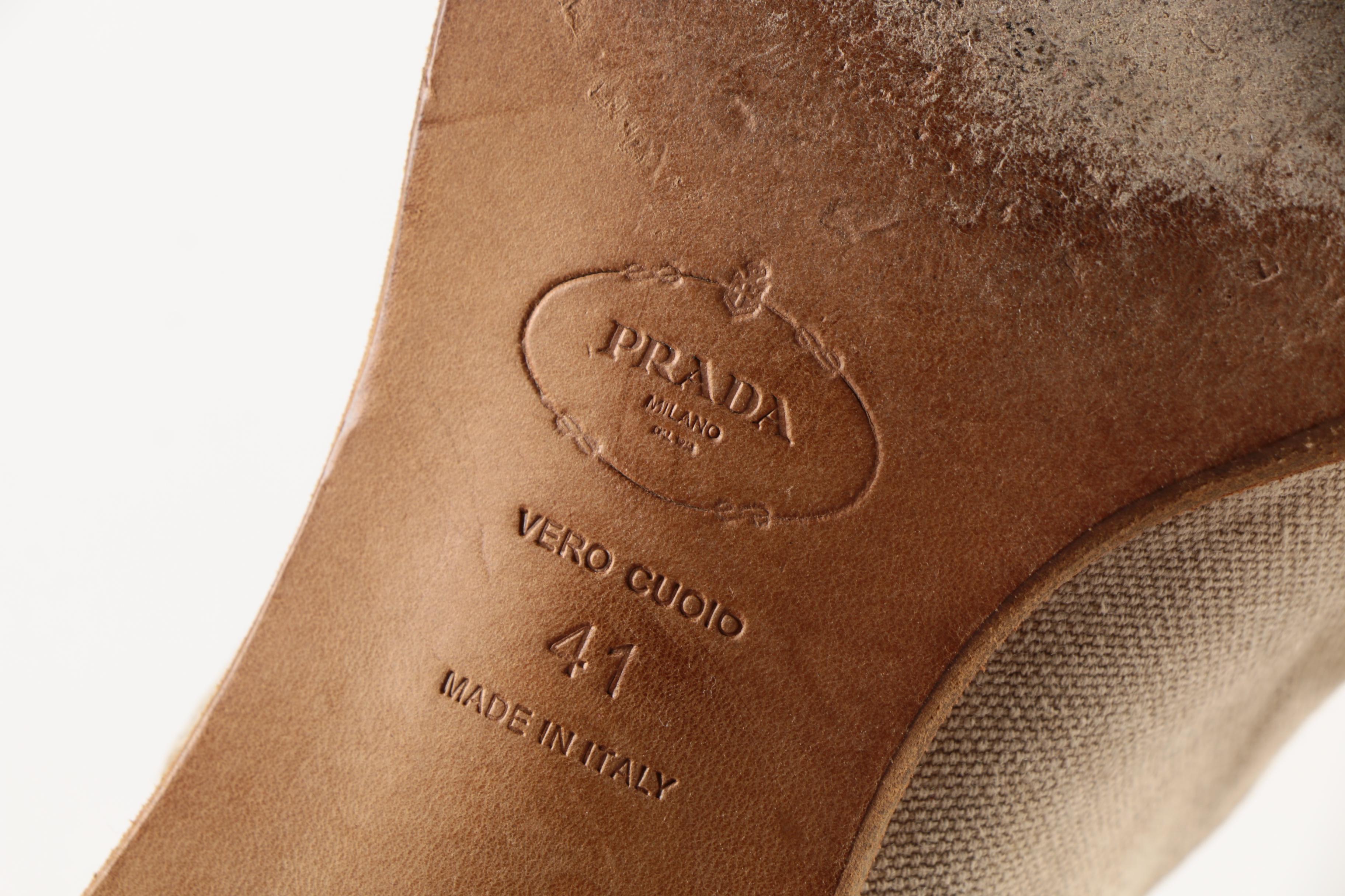 Prada Beige Canvas Boots