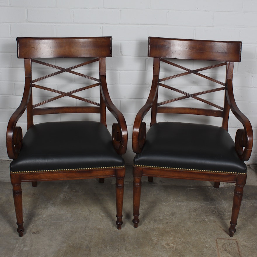 Regency Style Armchairs with Leather Seats