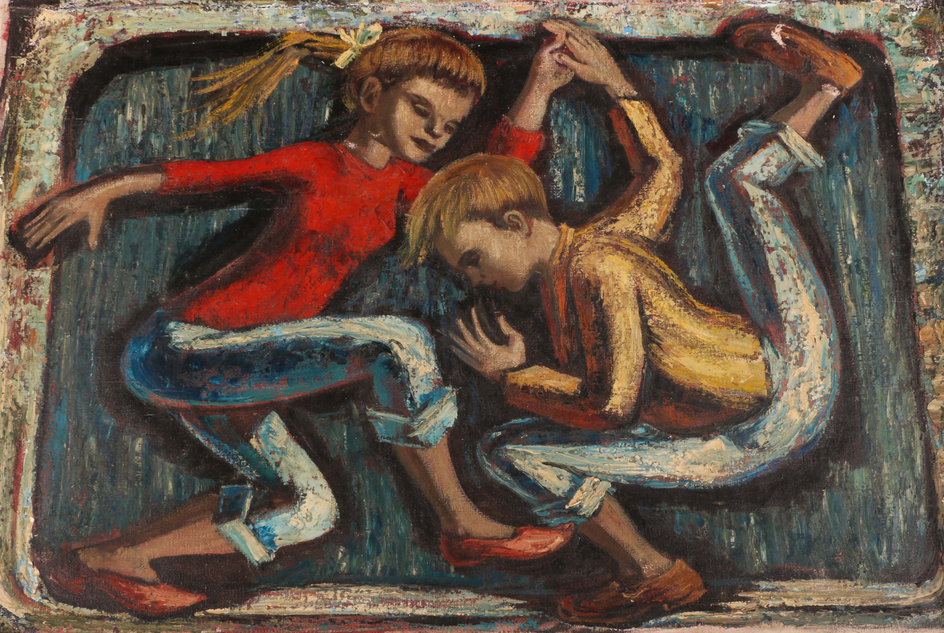 Albert Pels Original Oil Painting on Unstretched Canvas of a Couple Dancing