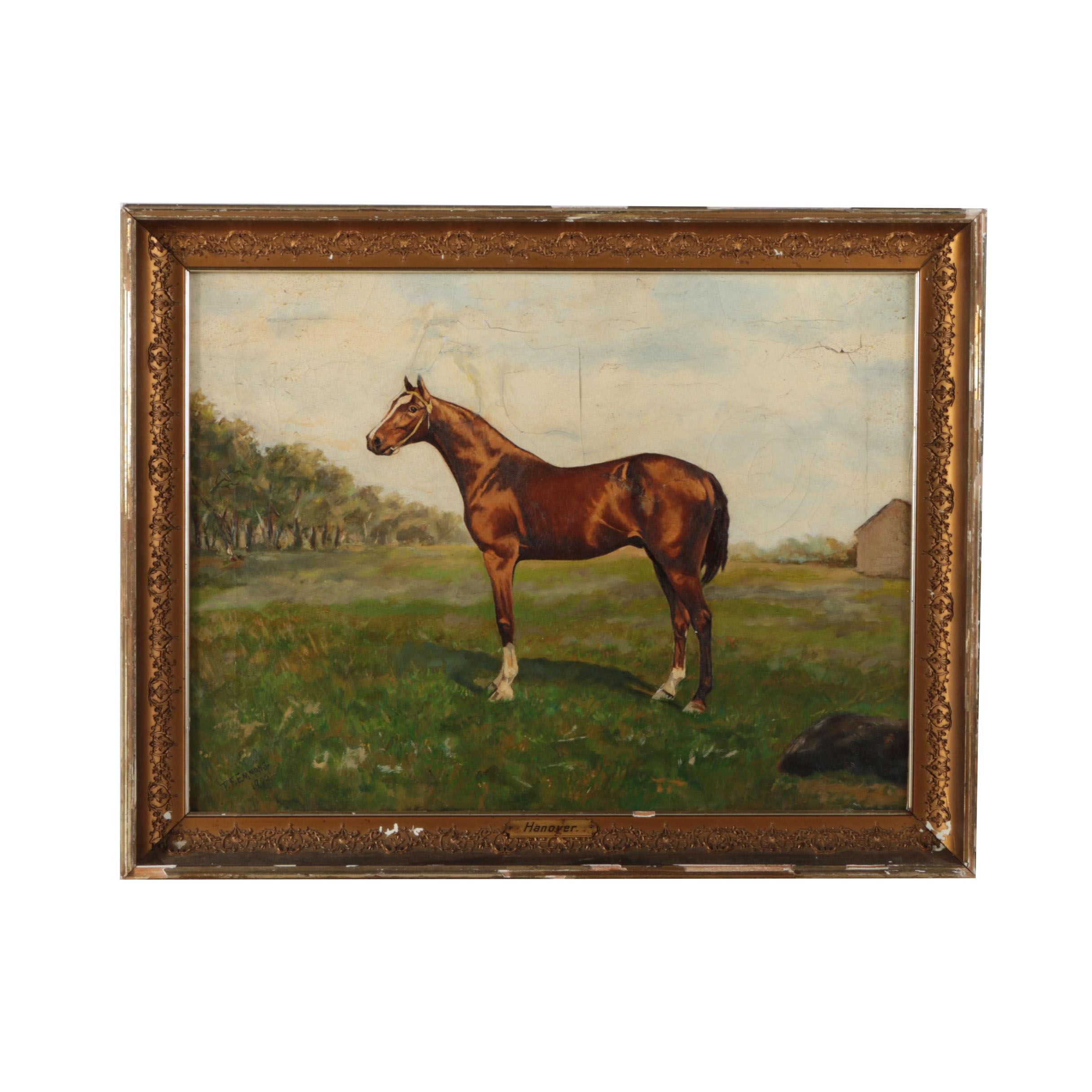 T. F. Emmons Oil Painting of a Thoroughbred "Hanover"