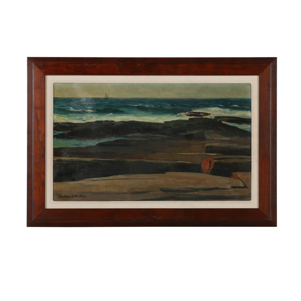 Antonio Martino Oil Painting on Canvas "Seascape - Two Lights"