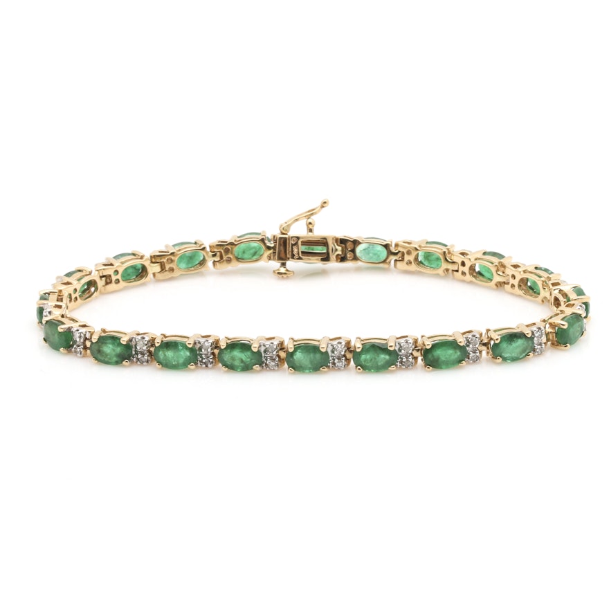 14K Yellow Gold 9.20 CTW Emerald and Diamond Bracelet