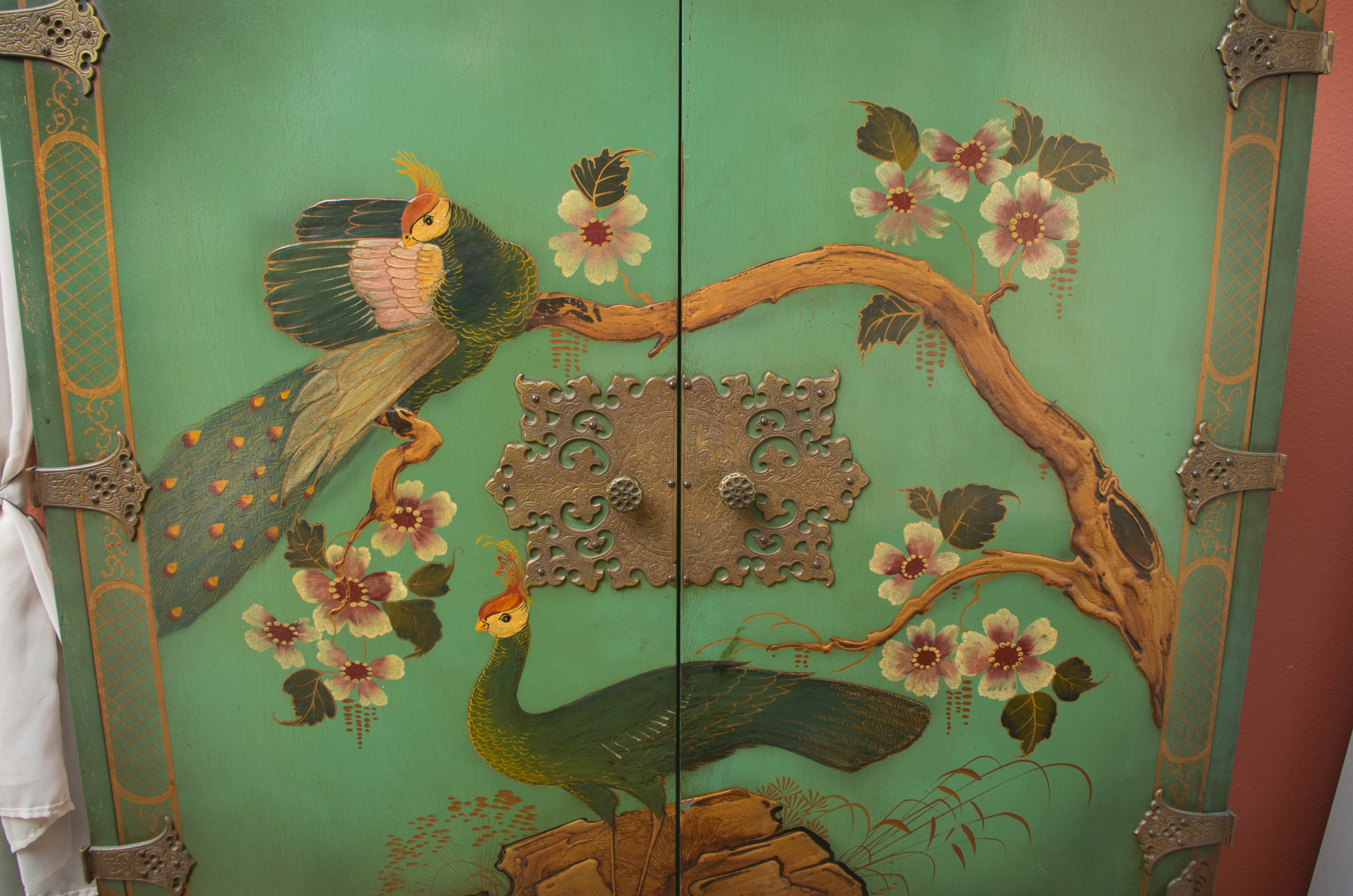 Vintage Hand Painted Chinoiserie Cabinet On Stand