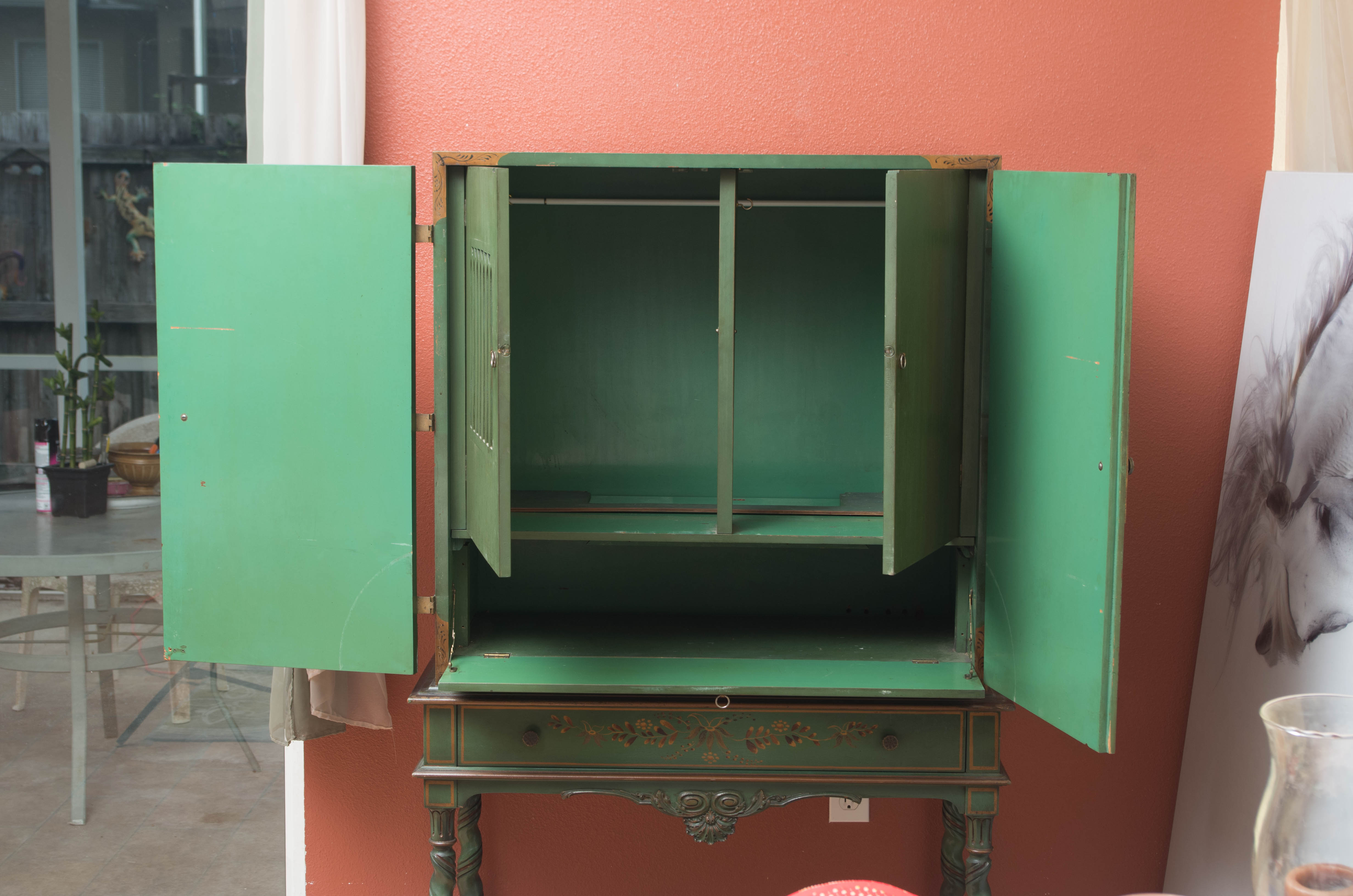 Vintage Hand Painted Chinoiserie Cabinet On Stand