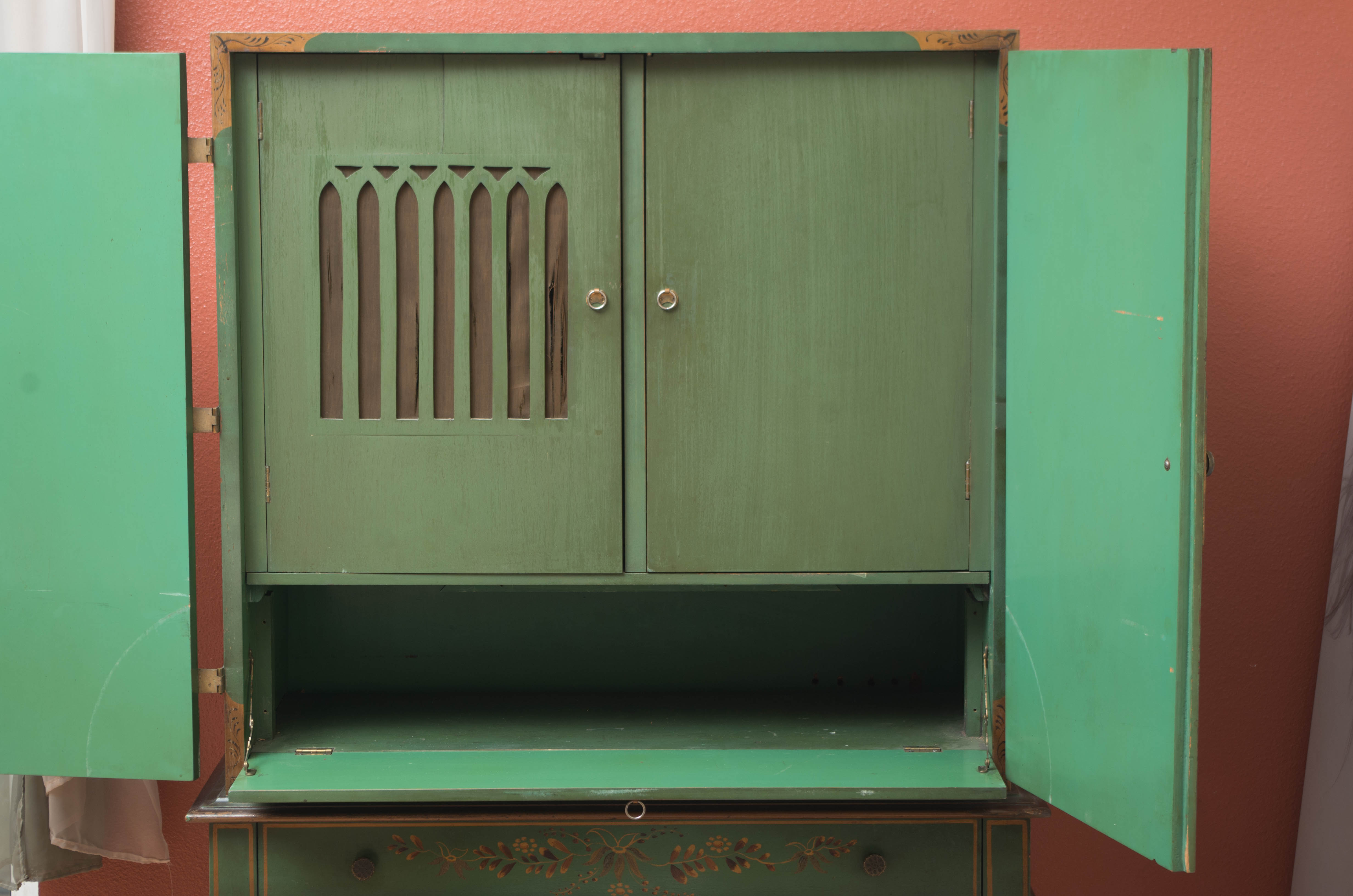 Vintage Hand Painted Chinoiserie Cabinet On Stand