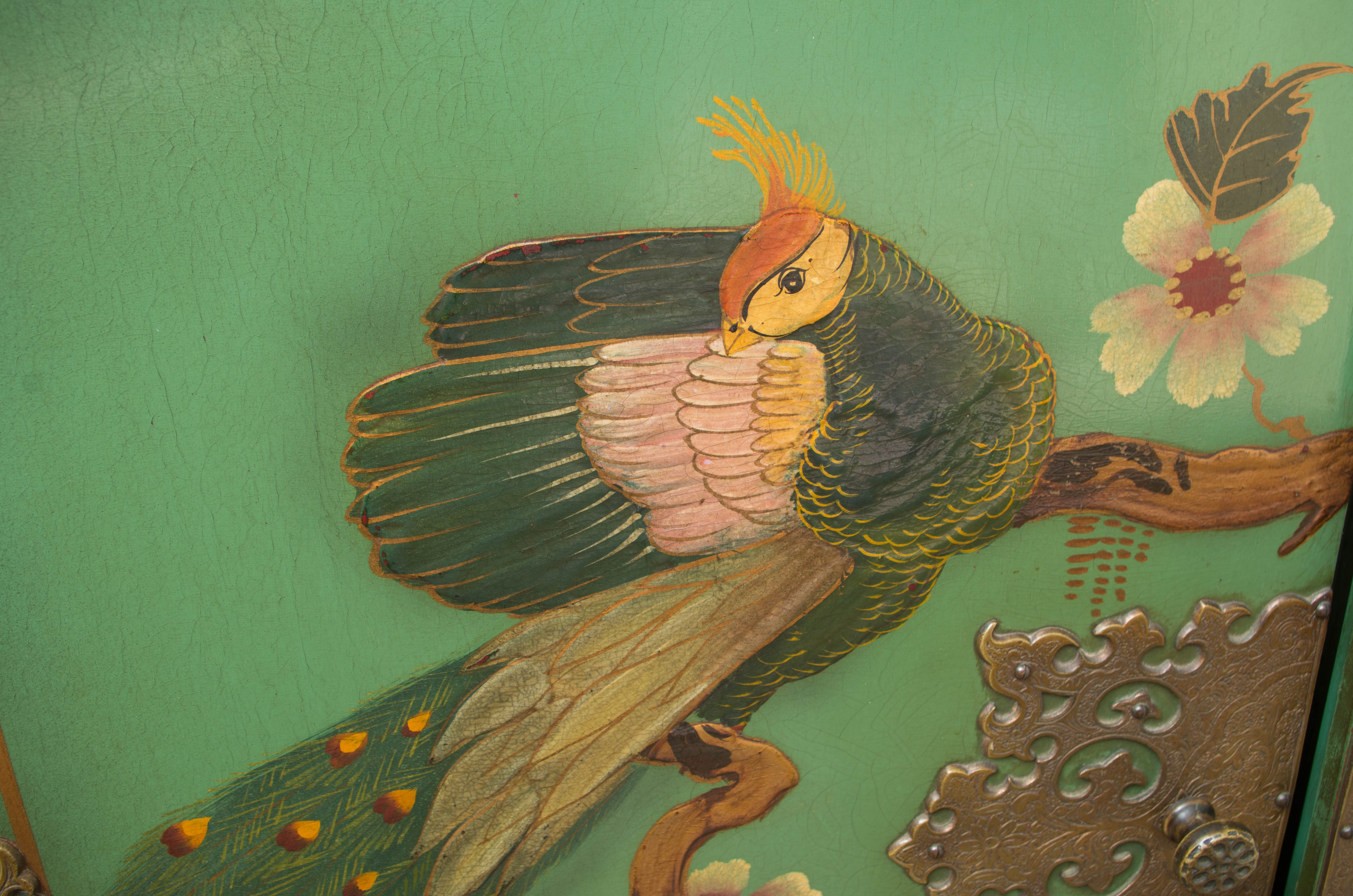 Vintage Hand Painted Chinoiserie Cabinet On Stand