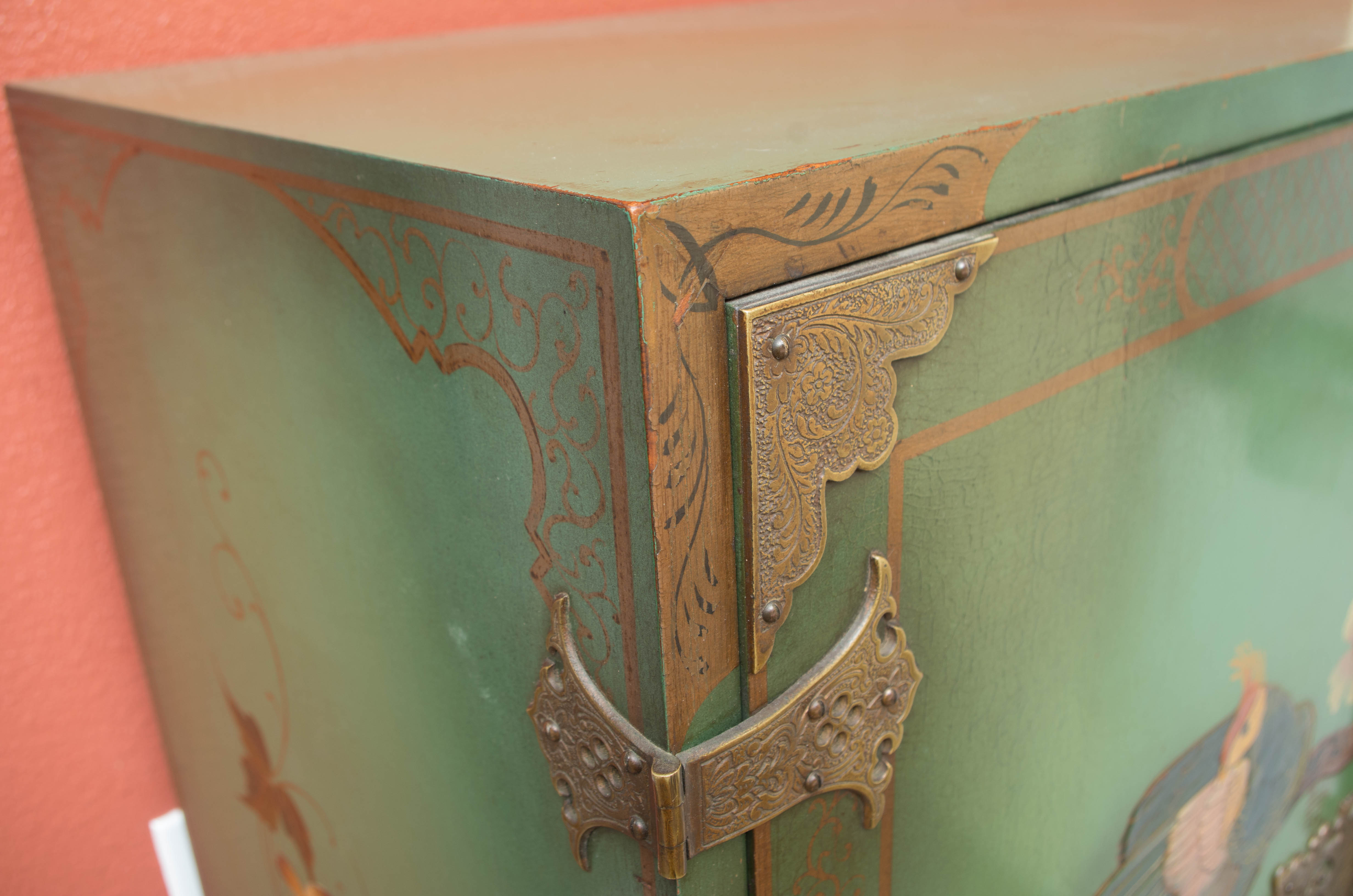 Vintage Hand Painted Chinoiserie Cabinet On Stand