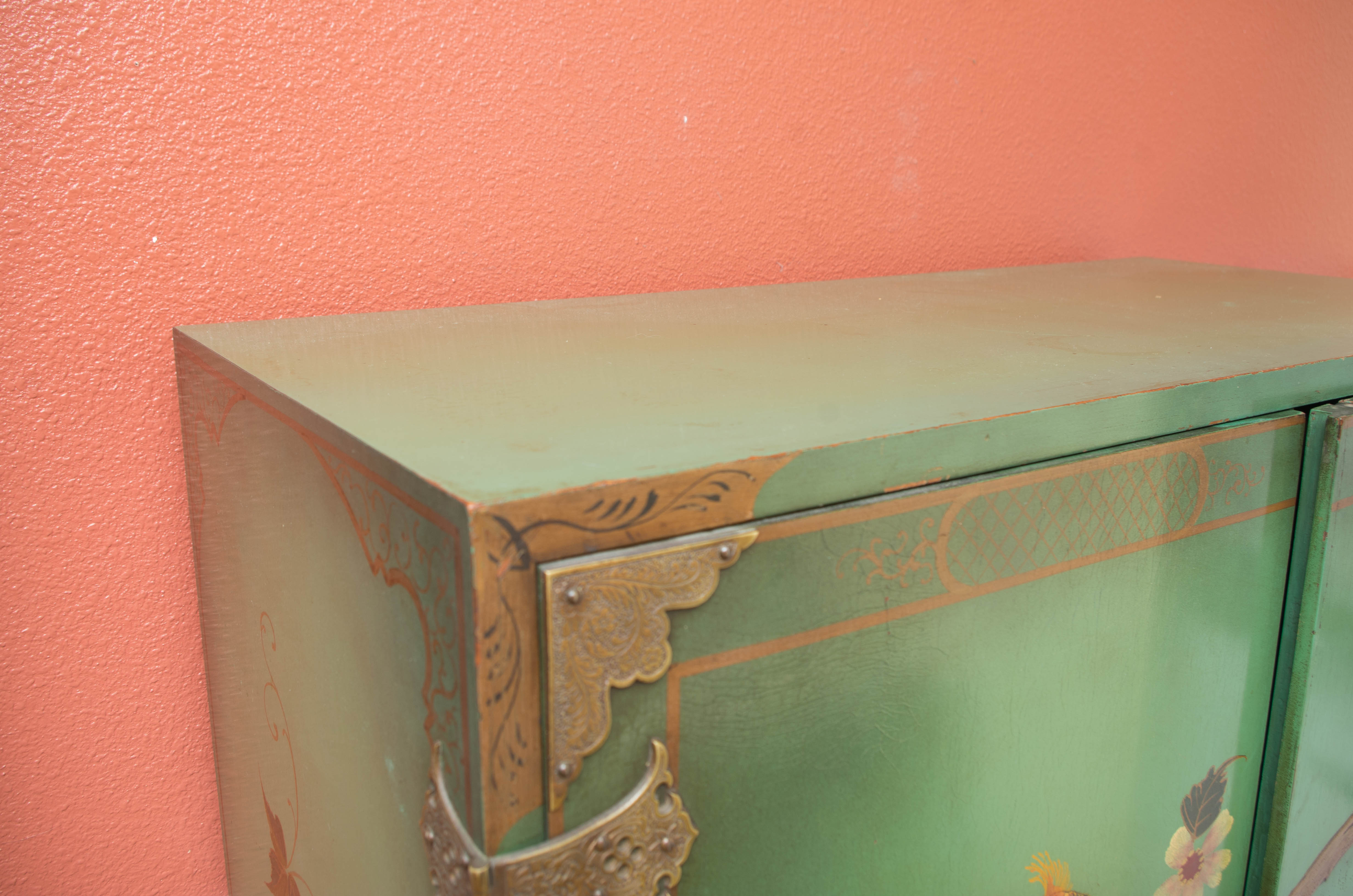 Vintage Hand Painted Chinoiserie Cabinet On Stand