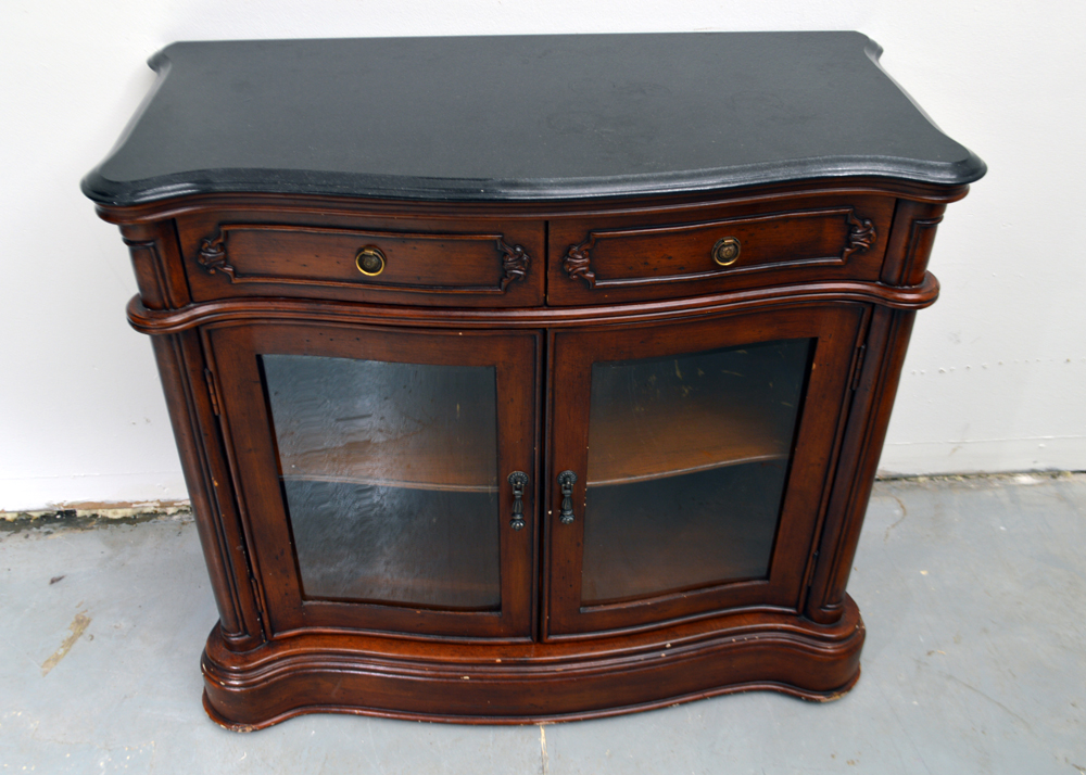 Granite Topped Serpentine Cherry Cabinet