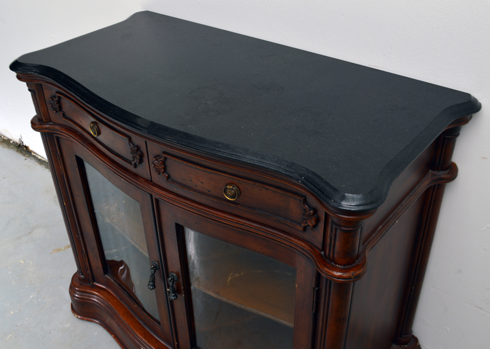 Granite Topped Serpentine Cherry Cabinet