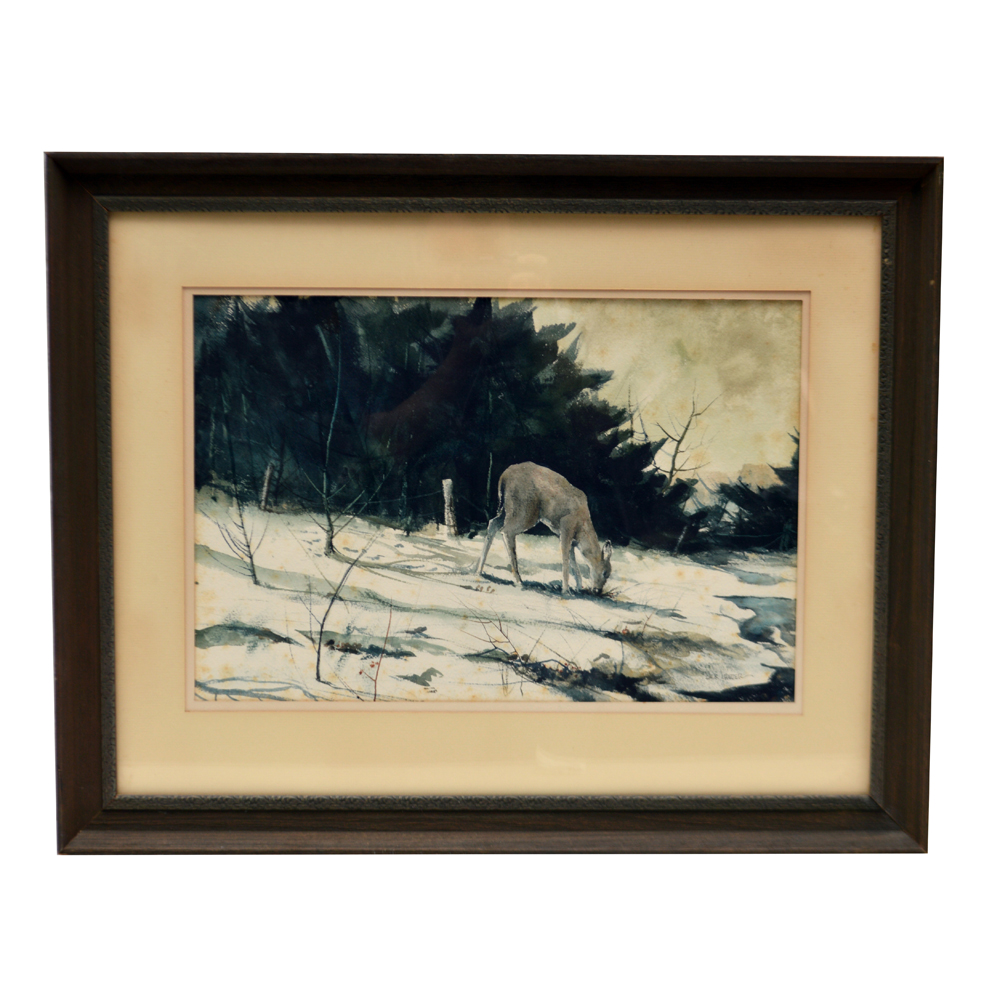 Dick Lauder Watercolor Painting of Deer