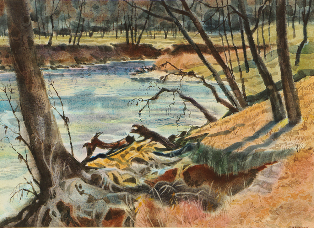 Carl Zimmerman Watercolor of a Stream