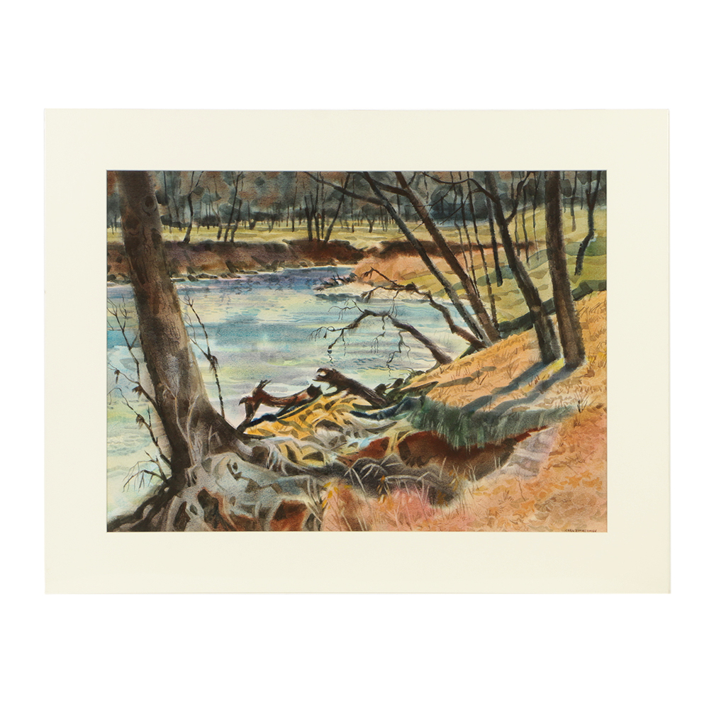 Carl Zimmerman Watercolor of a Stream
