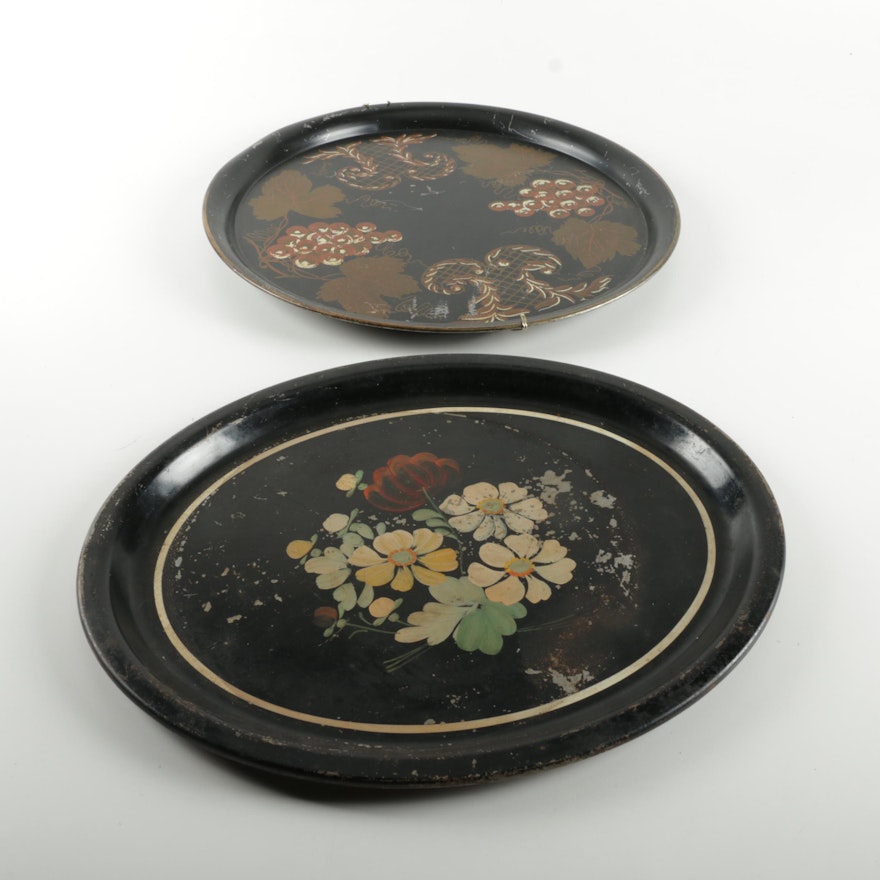 Pair of Vintage Decorated Trays Featuring Tole