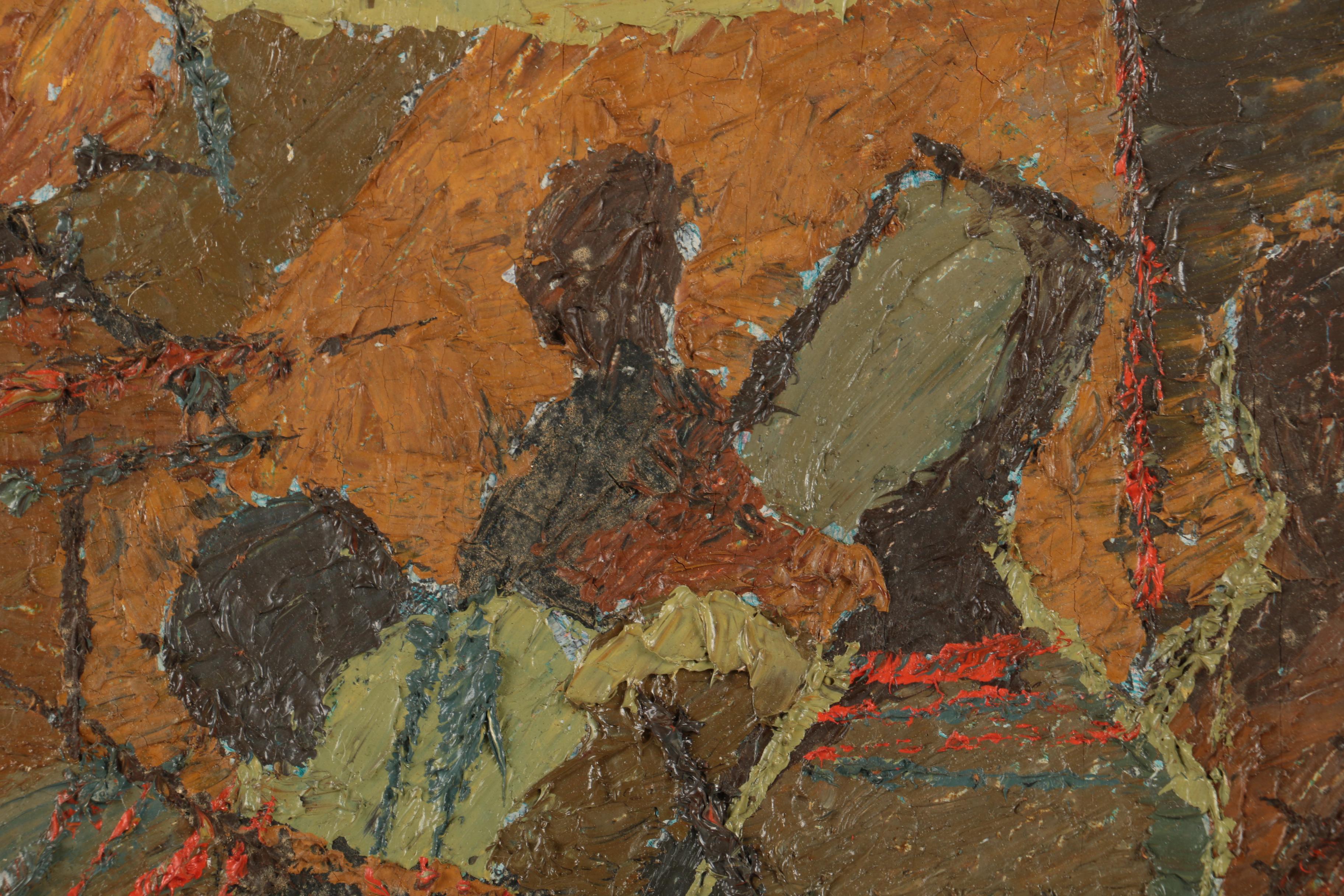 Ayo Ajayi Oil Painting on Board "Musicians"