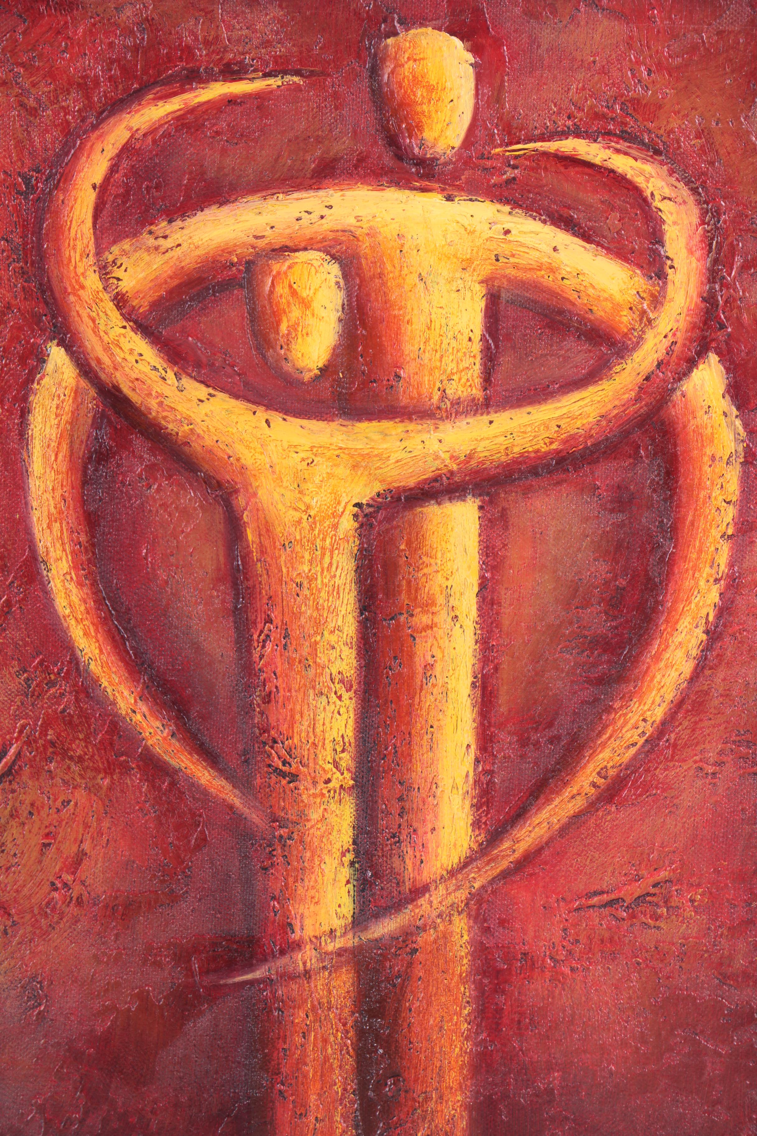 M. Hilton Oil Painting on Canvas of Abstract Embracing Figures