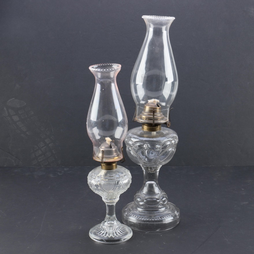 Collection of Antique Pressed Glass Oil Lamps