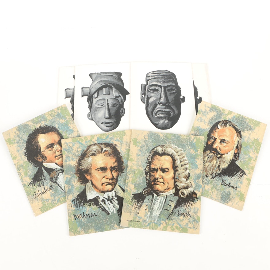 Mark Coomer Serigraphs of Composers and Masks
