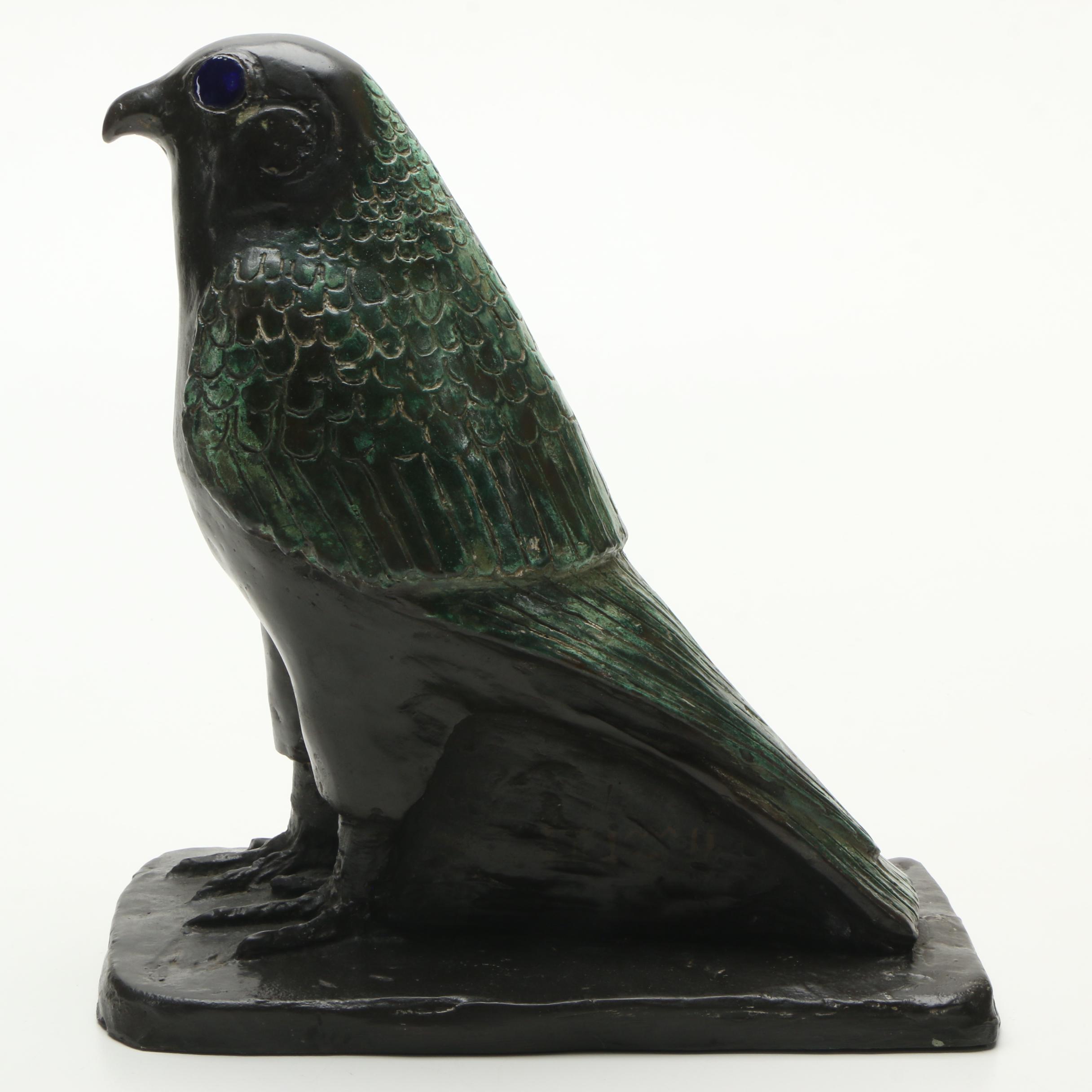 Egyptian Inspired Copper Alloy Horus Falcon Sculpture