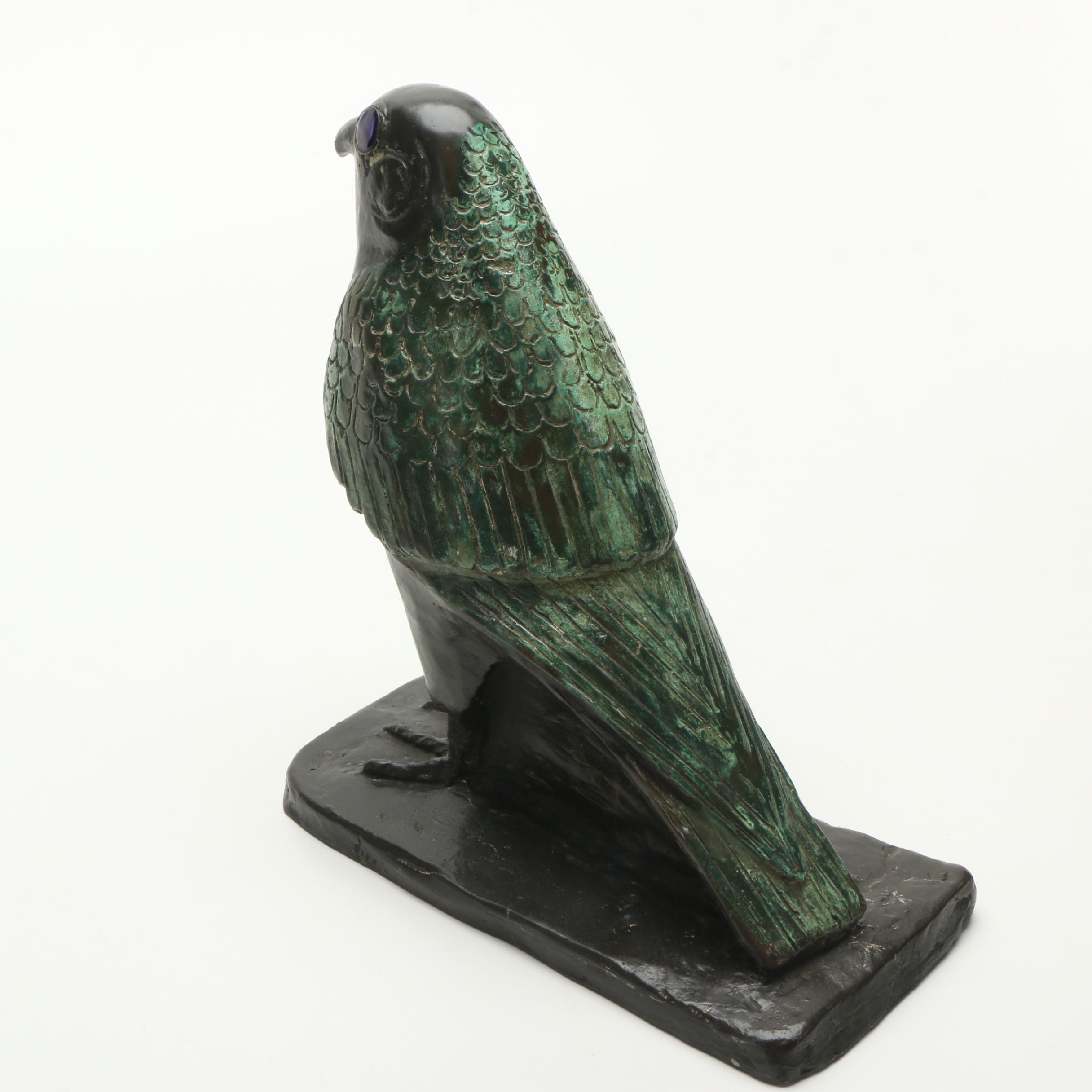 Egyptian Inspired Copper Alloy Horus Falcon Sculpture