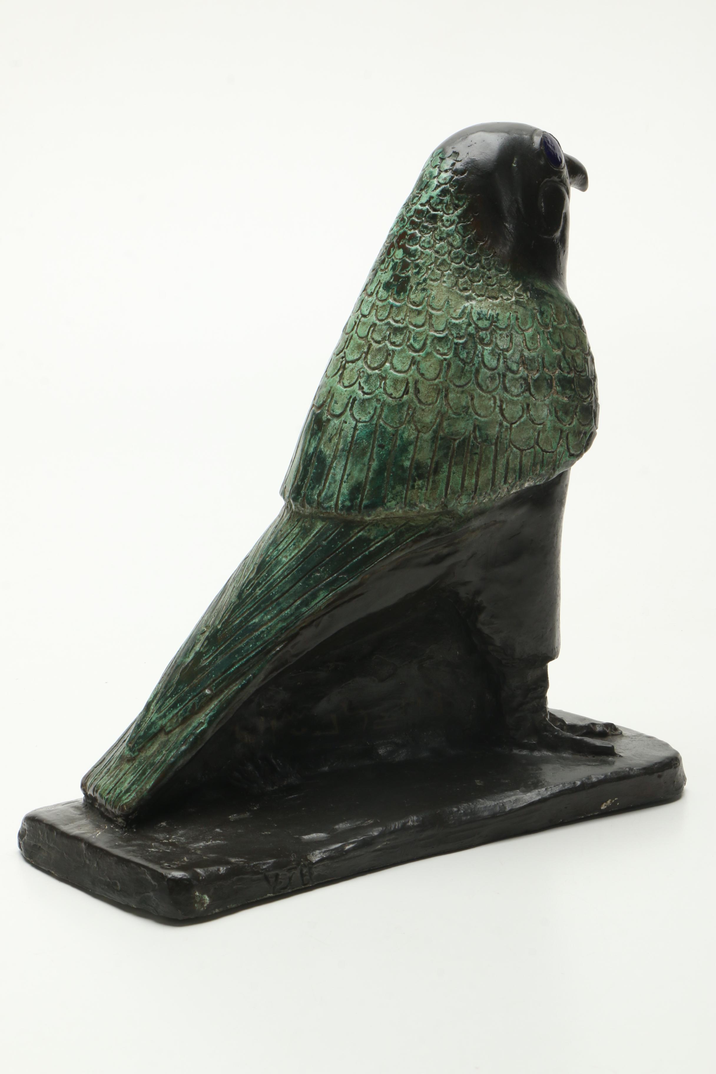 Egyptian Inspired Copper Alloy Horus Falcon Sculpture