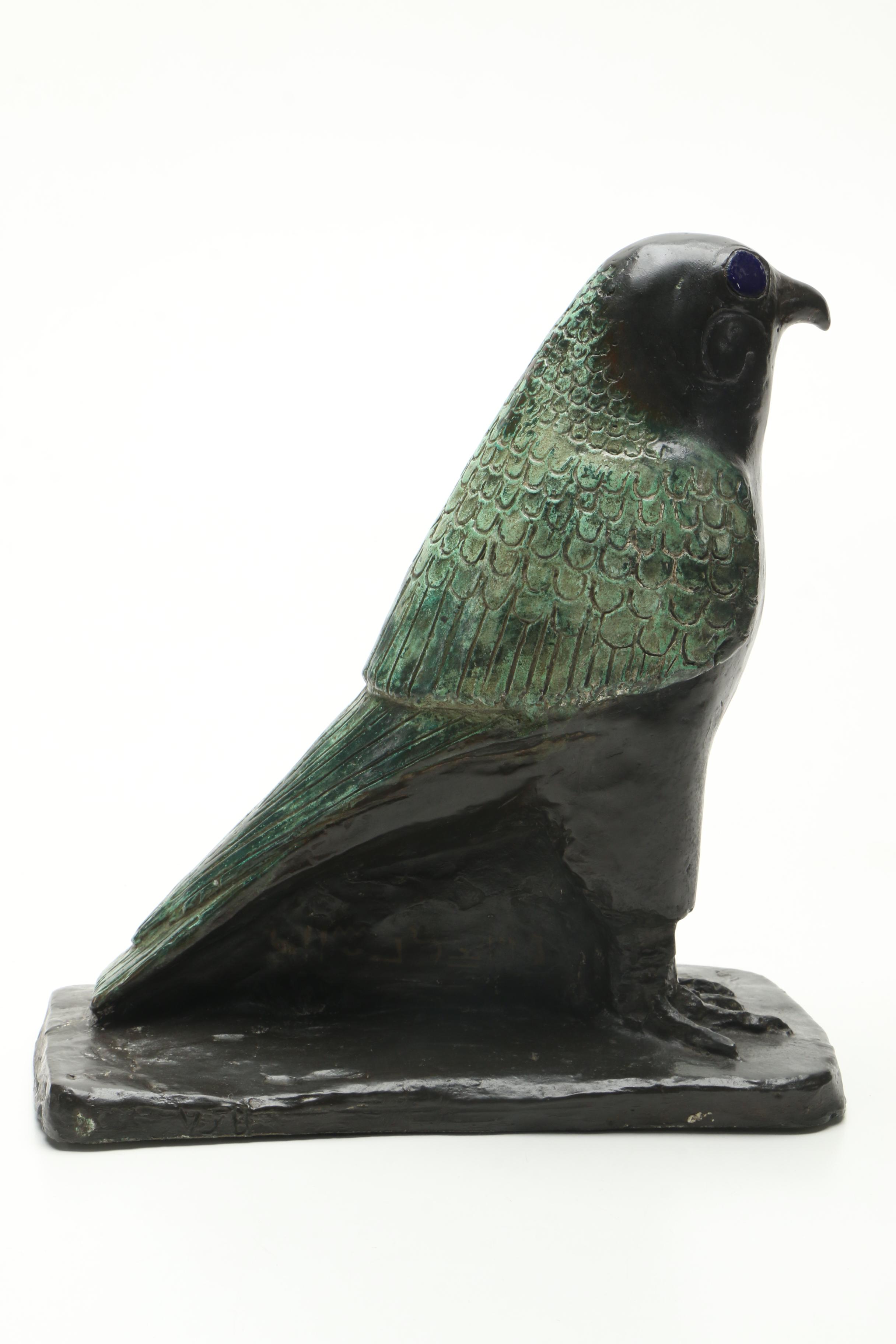 Egyptian Inspired Copper Alloy Horus Falcon Sculpture
