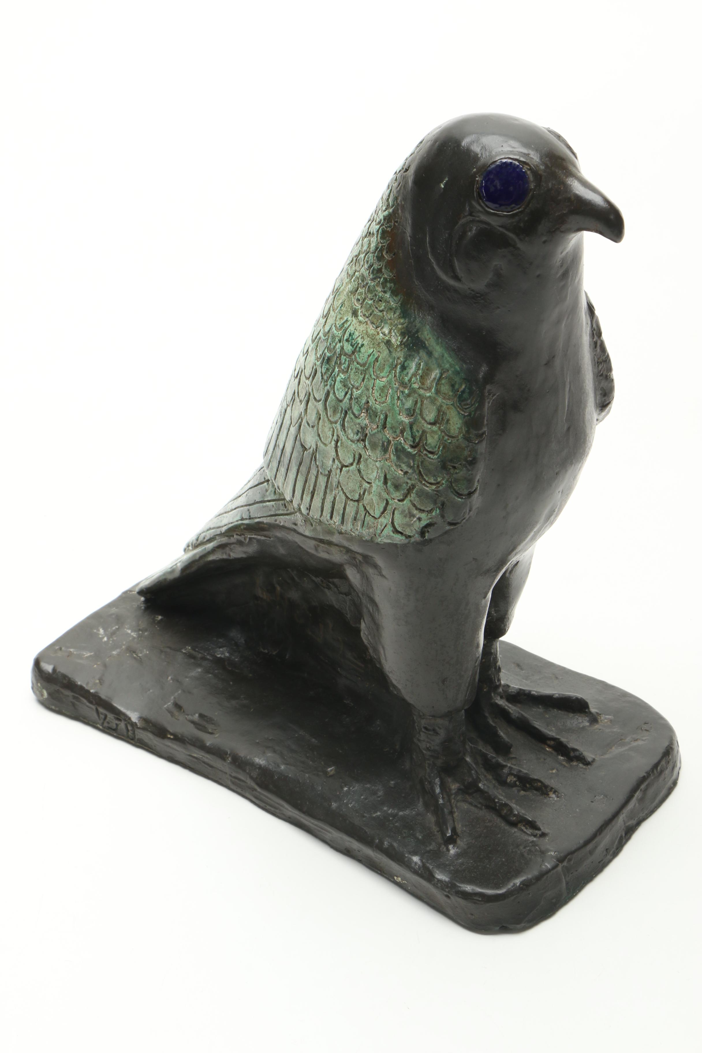 Egyptian Inspired Copper Alloy Horus Falcon Sculpture