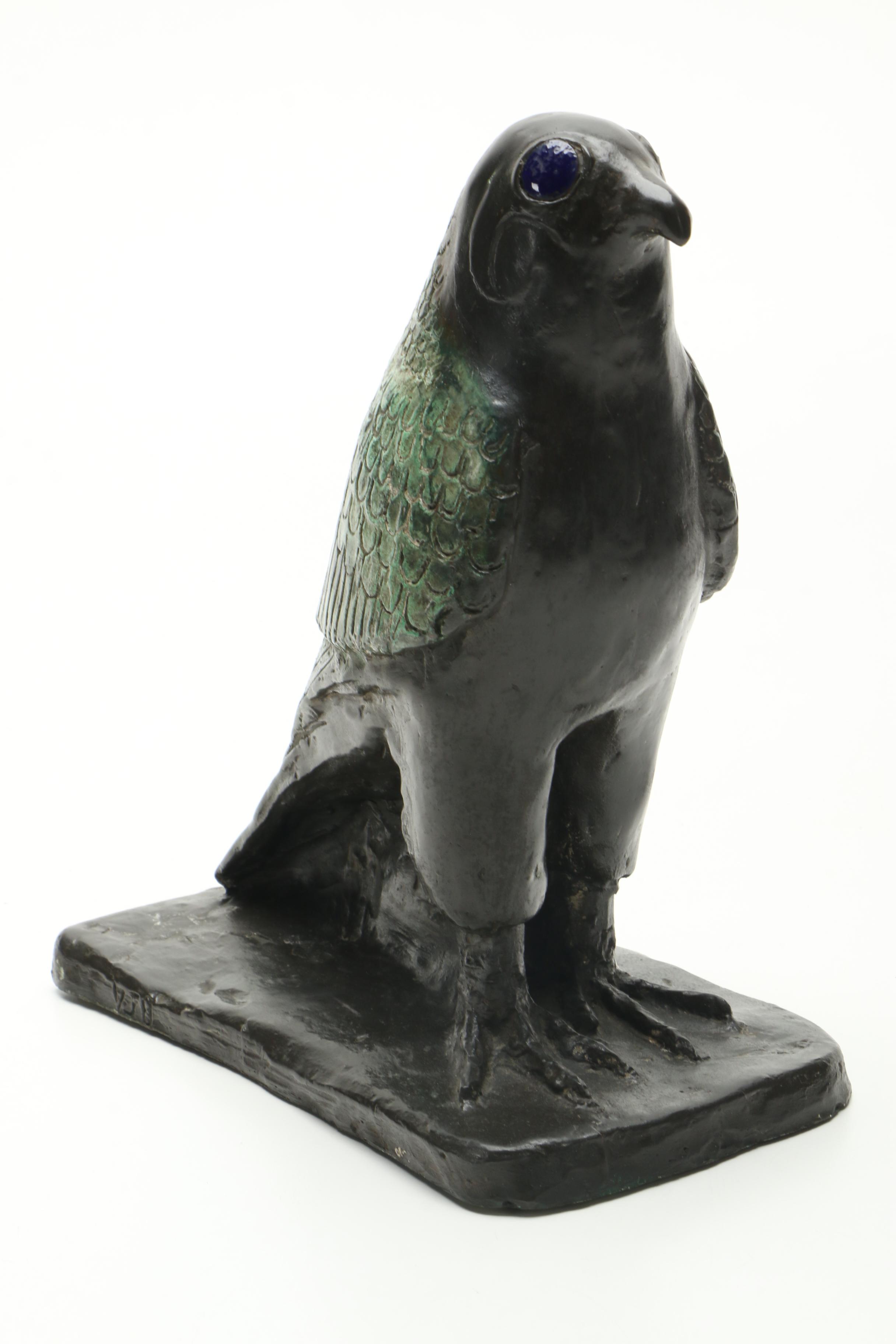 Egyptian Inspired Copper Alloy Horus Falcon Sculpture