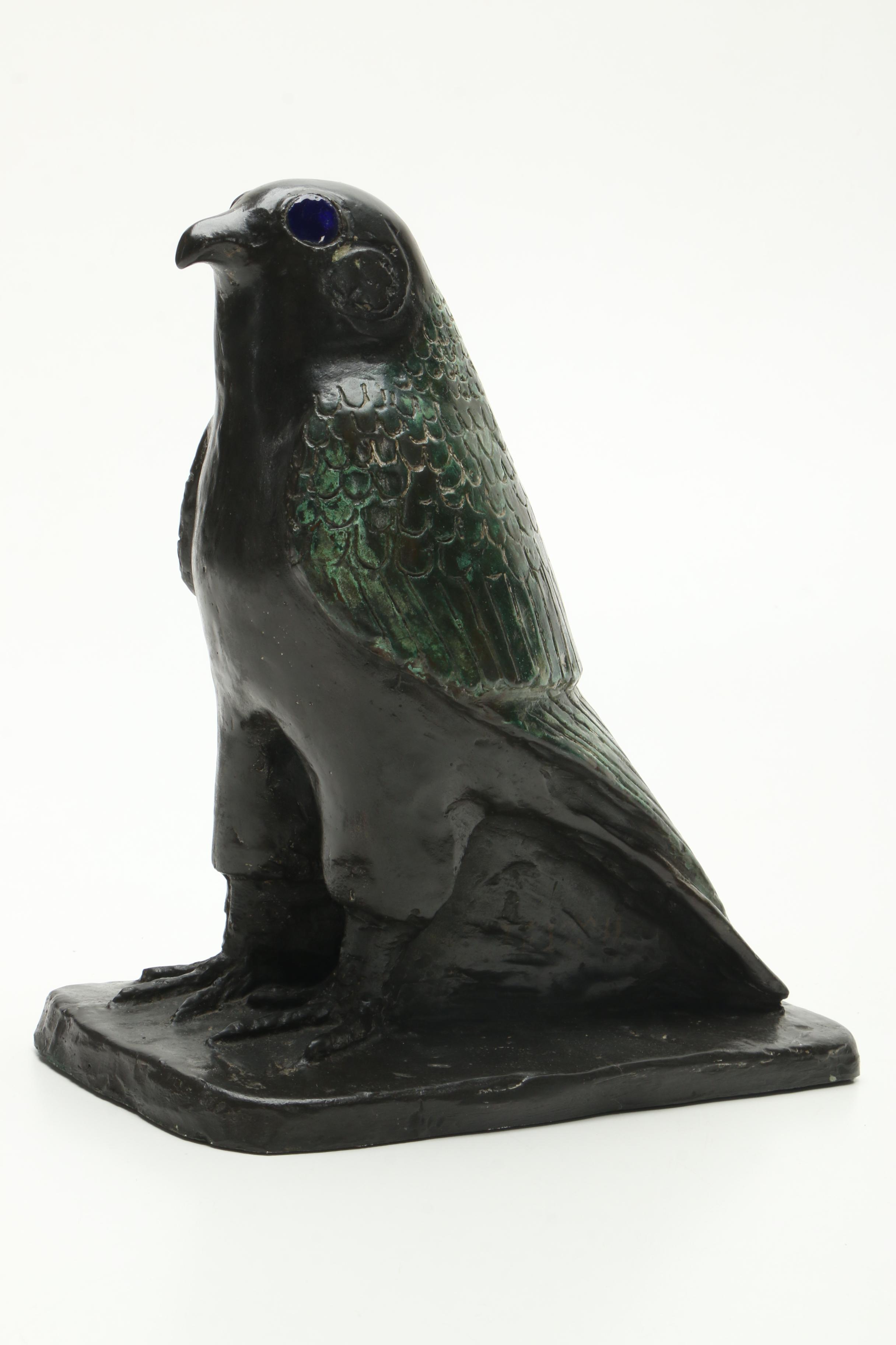 Egyptian Inspired Copper Alloy Horus Falcon Sculpture