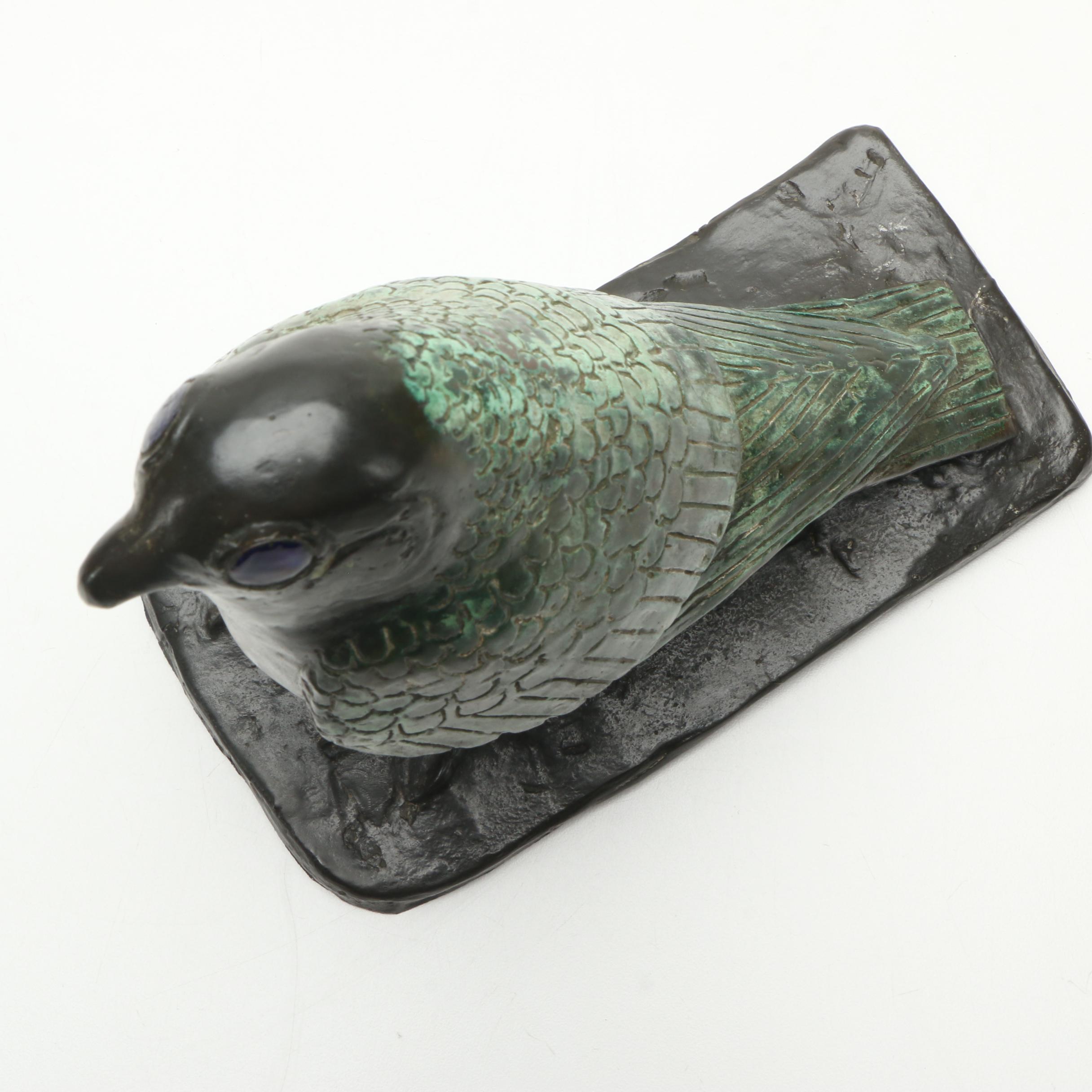 Egyptian Inspired Copper Alloy Horus Falcon Sculpture