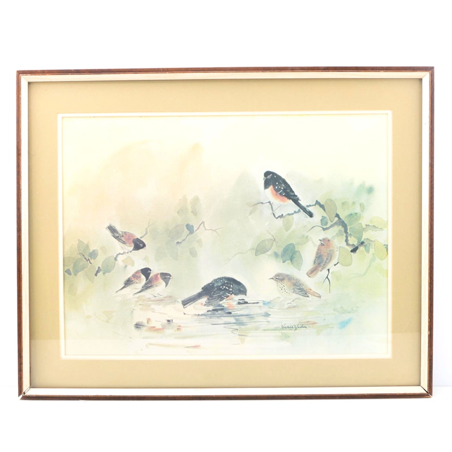Offset Lithograph on Paper after Watercolor of Birds