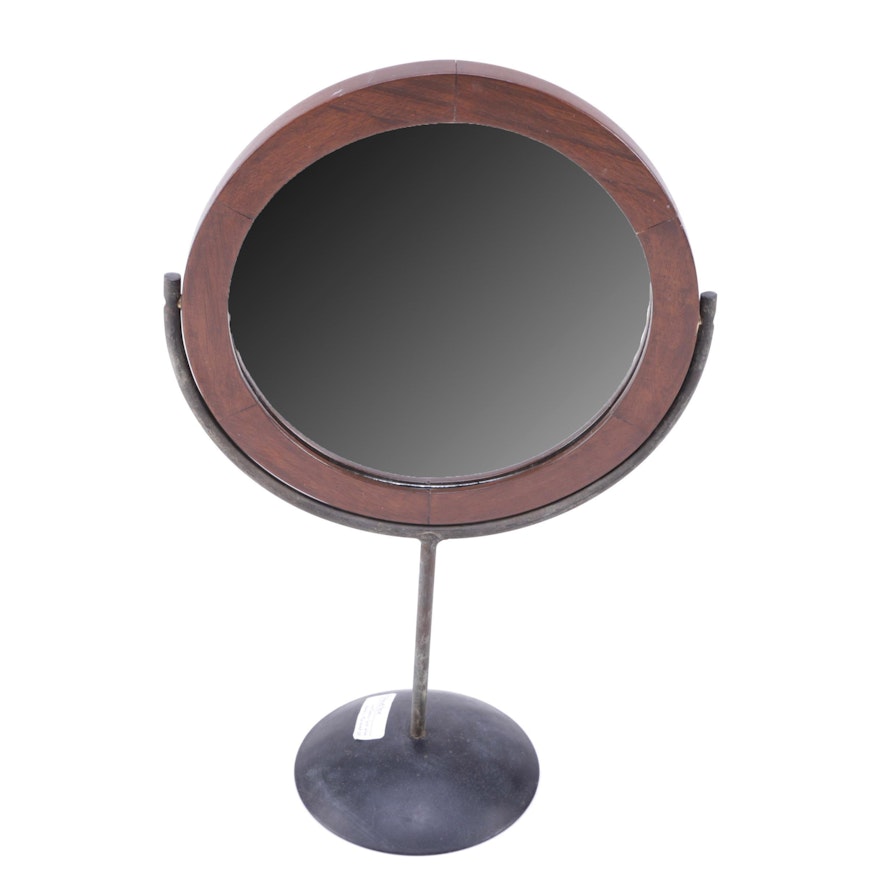 Small Wood Framed Vanity Mirror with Metal Base