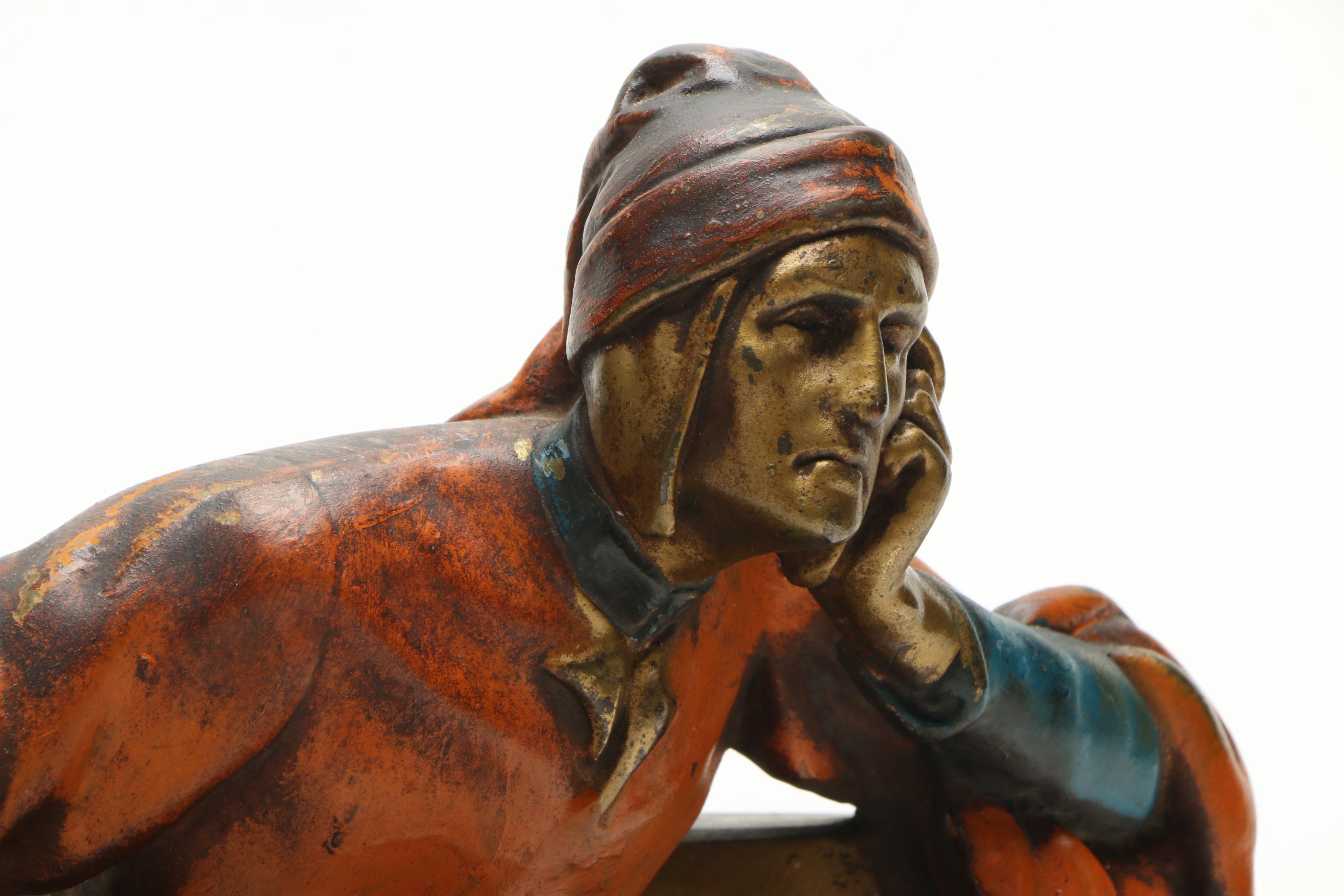 Mid Century P. Mori and Sons Copper Alloy Figure After Mantarani "Dante Sitting"