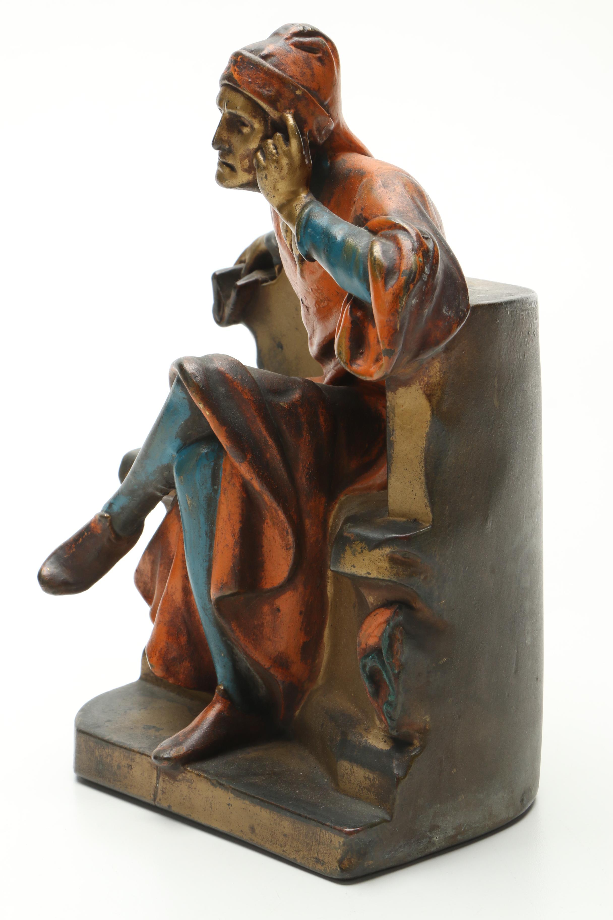 Mid Century P. Mori and Sons Copper Alloy Figure After Mantarani "Dante Sitting"