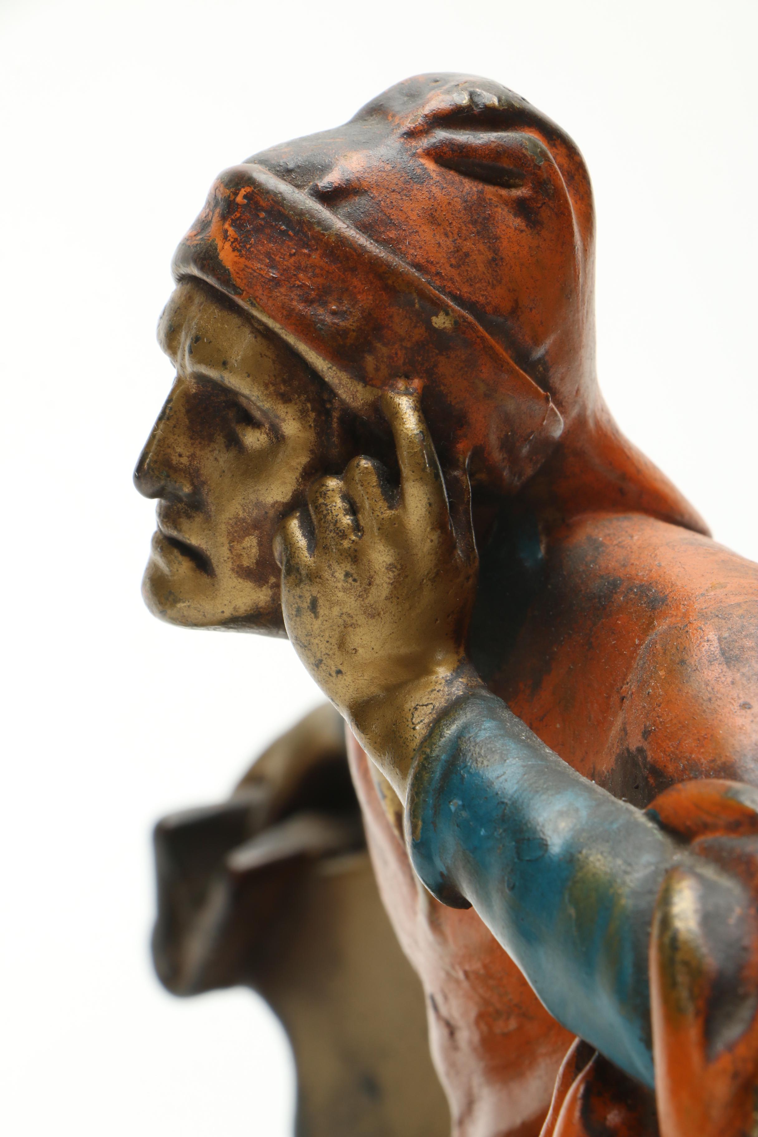 Mid Century P. Mori and Sons Copper Alloy Figure After Mantarani "Dante Sitting"