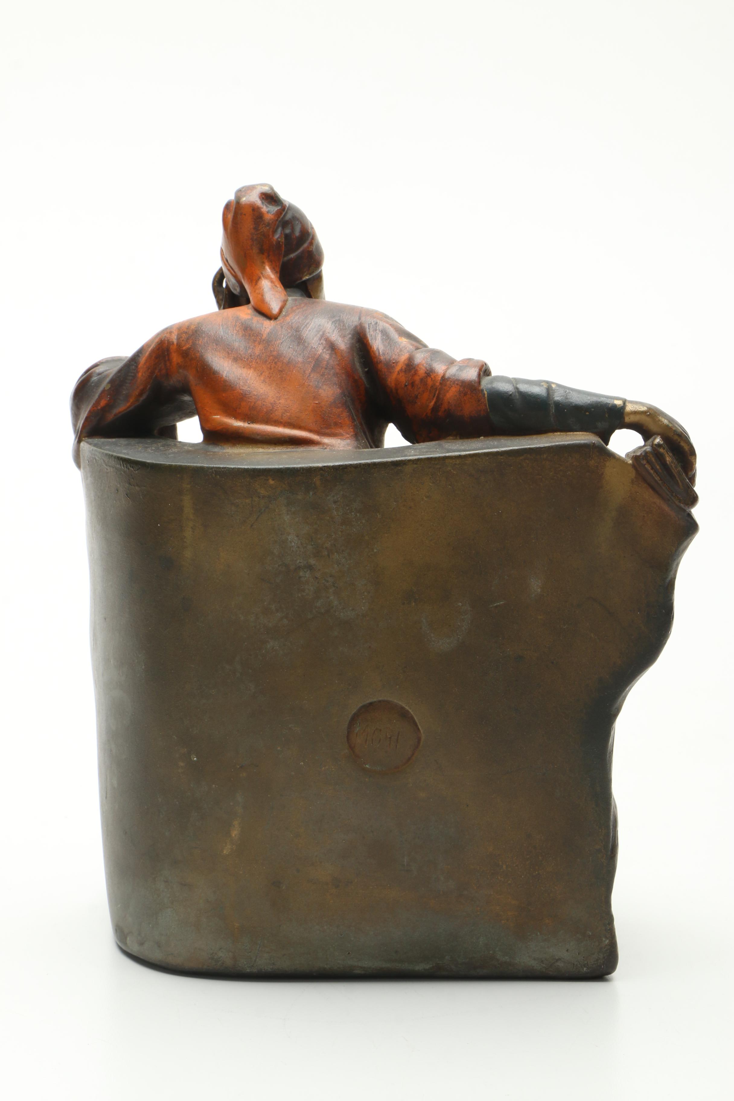 Mid Century P. Mori and Sons Copper Alloy Figure After Mantarani "Dante Sitting"