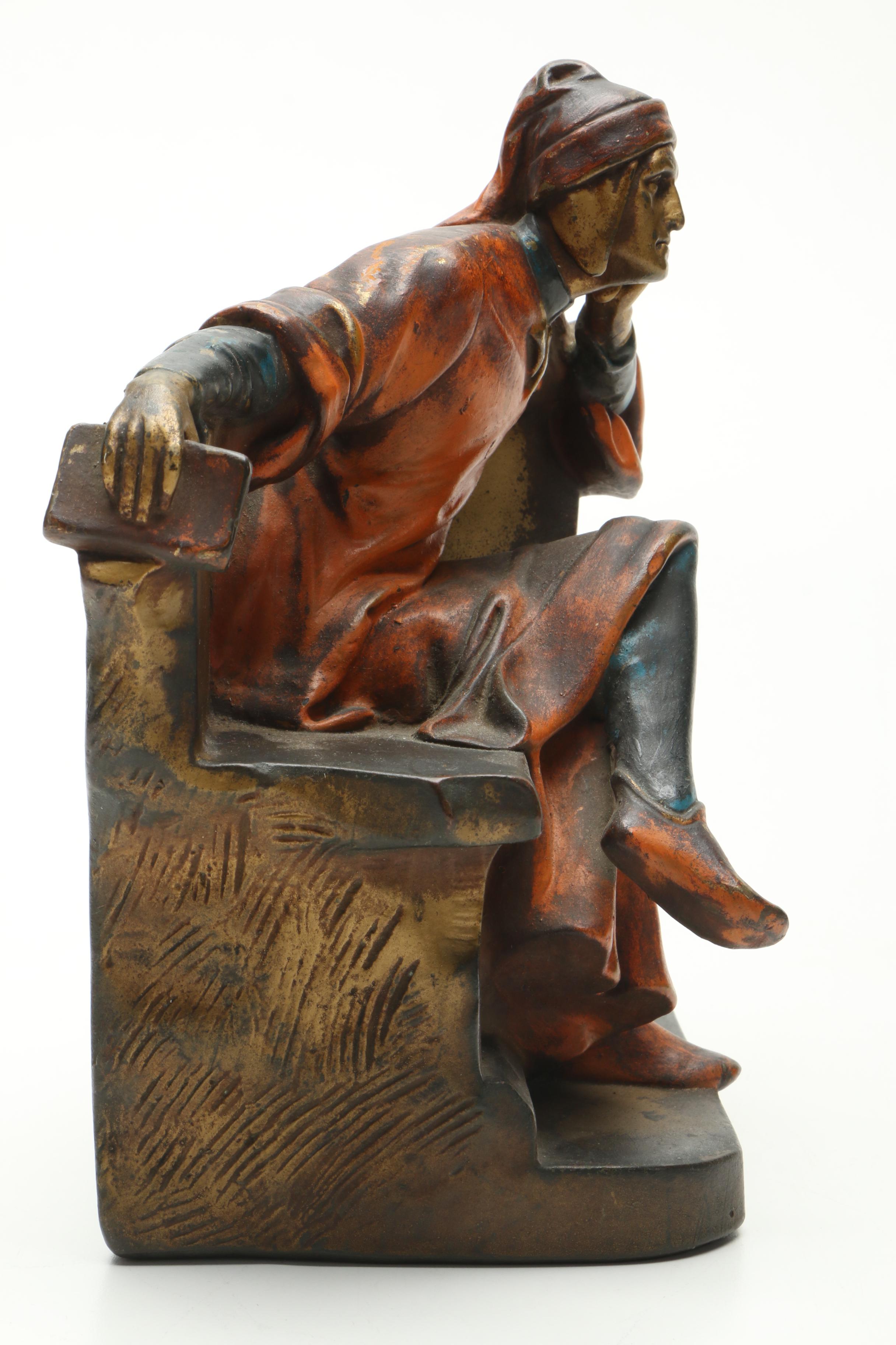 Mid Century P. Mori and Sons Copper Alloy Figure After Mantarani "Dante Sitting"