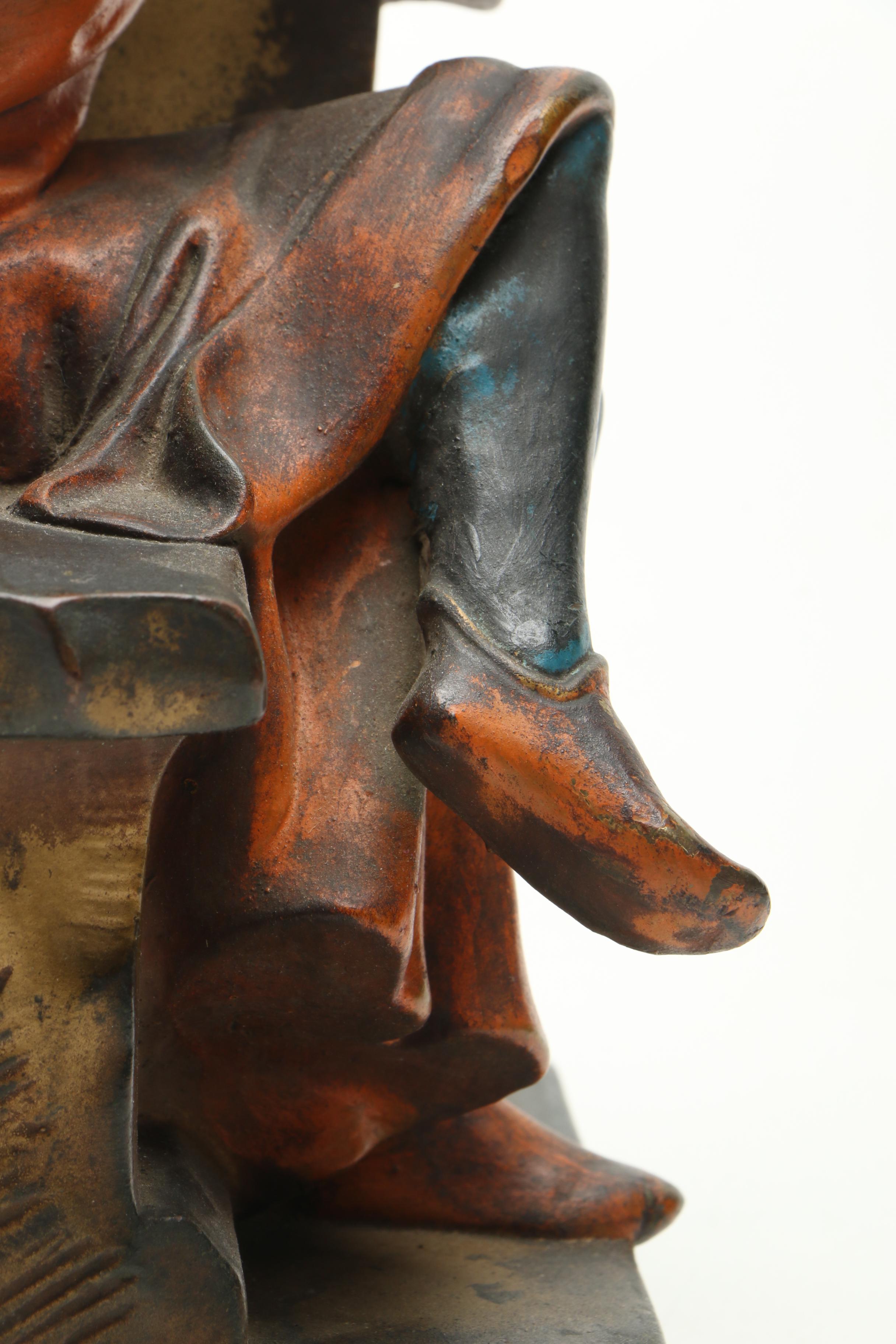 Mid Century P. Mori and Sons Copper Alloy Figure After Mantarani "Dante Sitting"