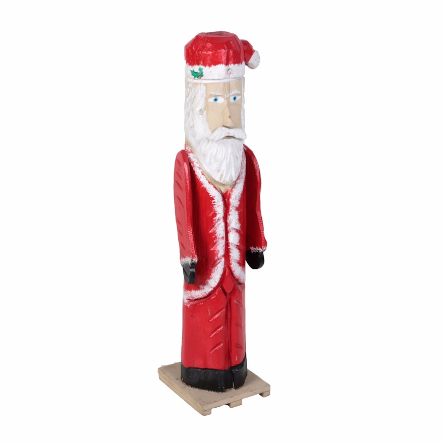 Santa Claus Wooden Carved Pole