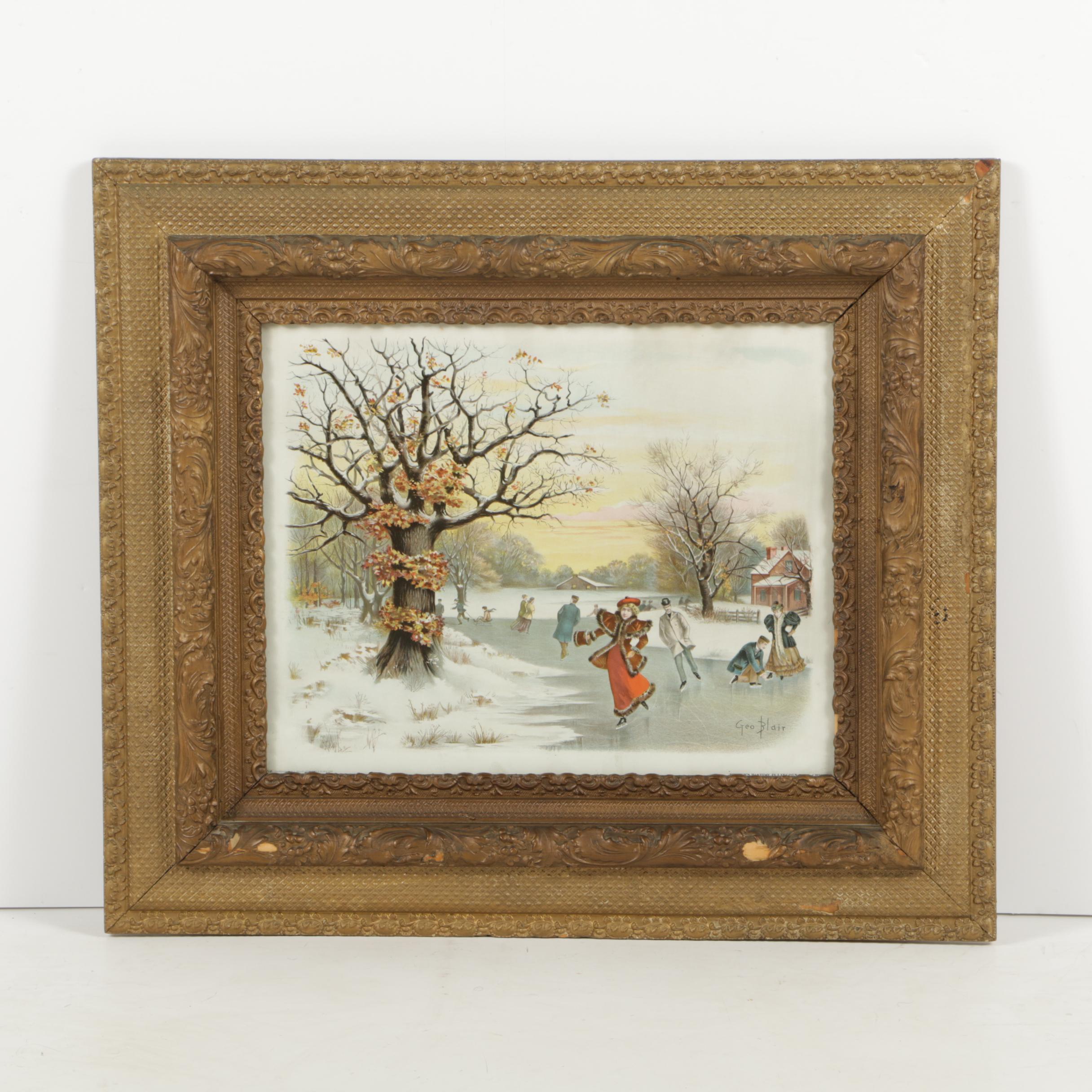 Antique Chromolithograph after George Blair "Winter's Pastime in Lincoln Park"