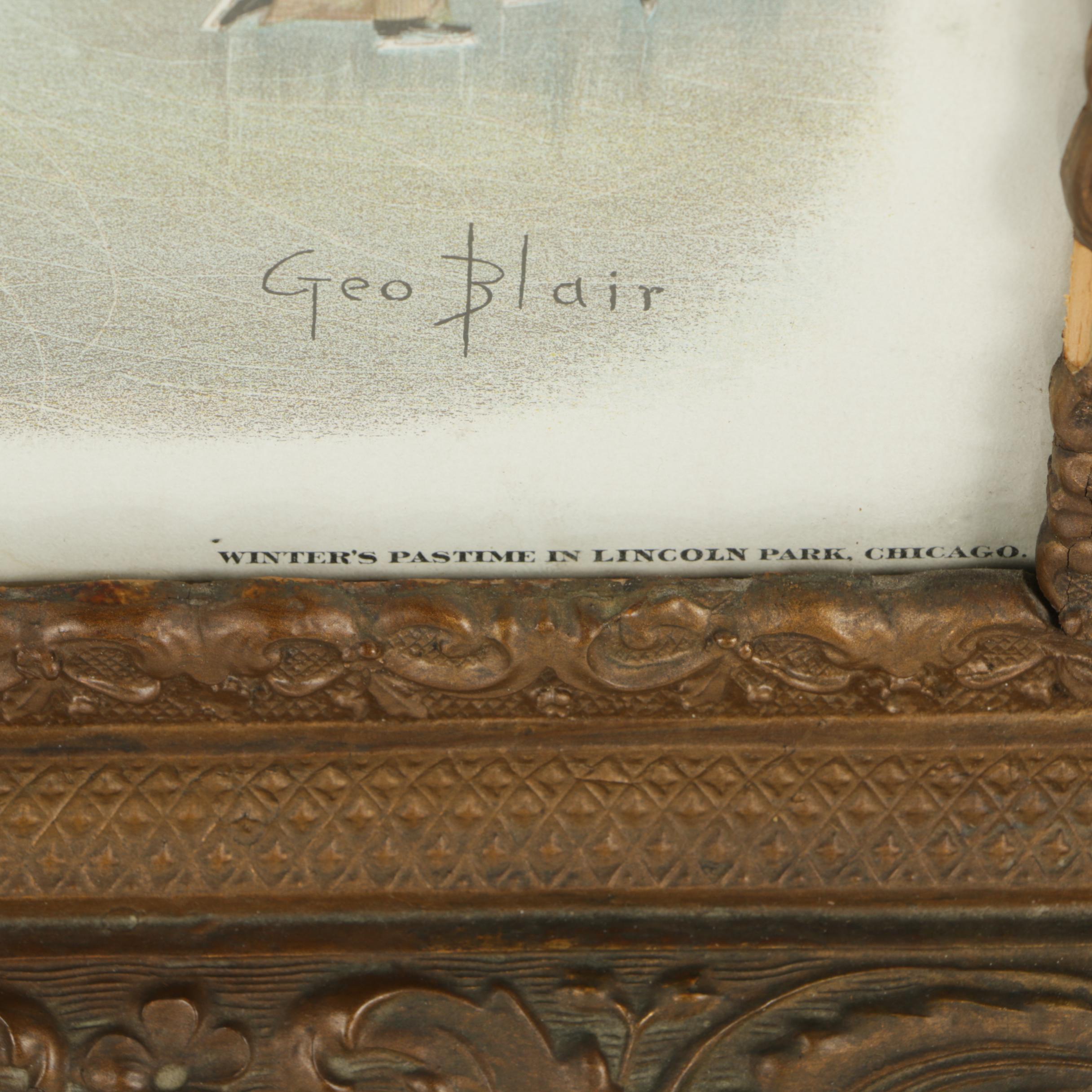 Antique Chromolithograph after George Blair "Winter's Pastime in Lincoln Park"