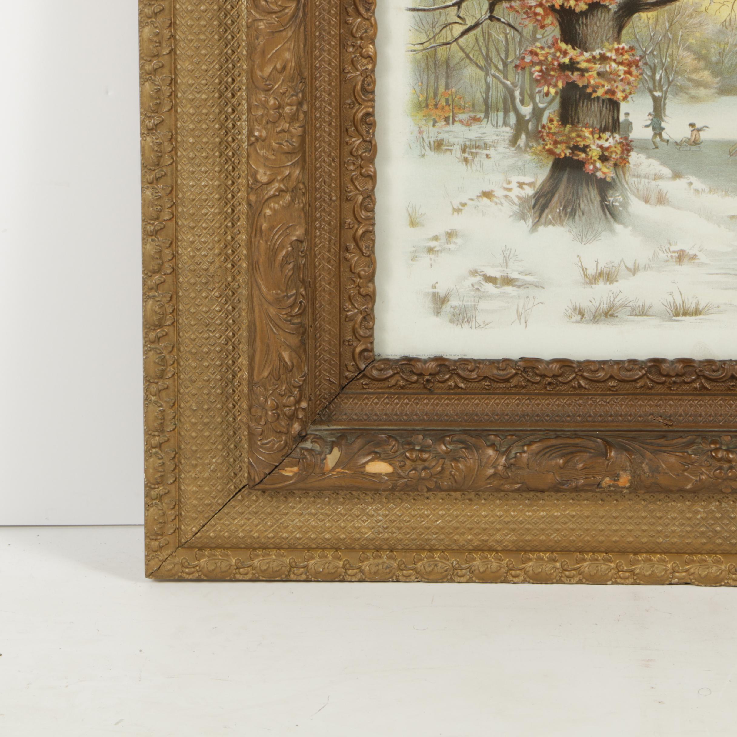 Antique Chromolithograph after George Blair "Winter's Pastime in Lincoln Park"