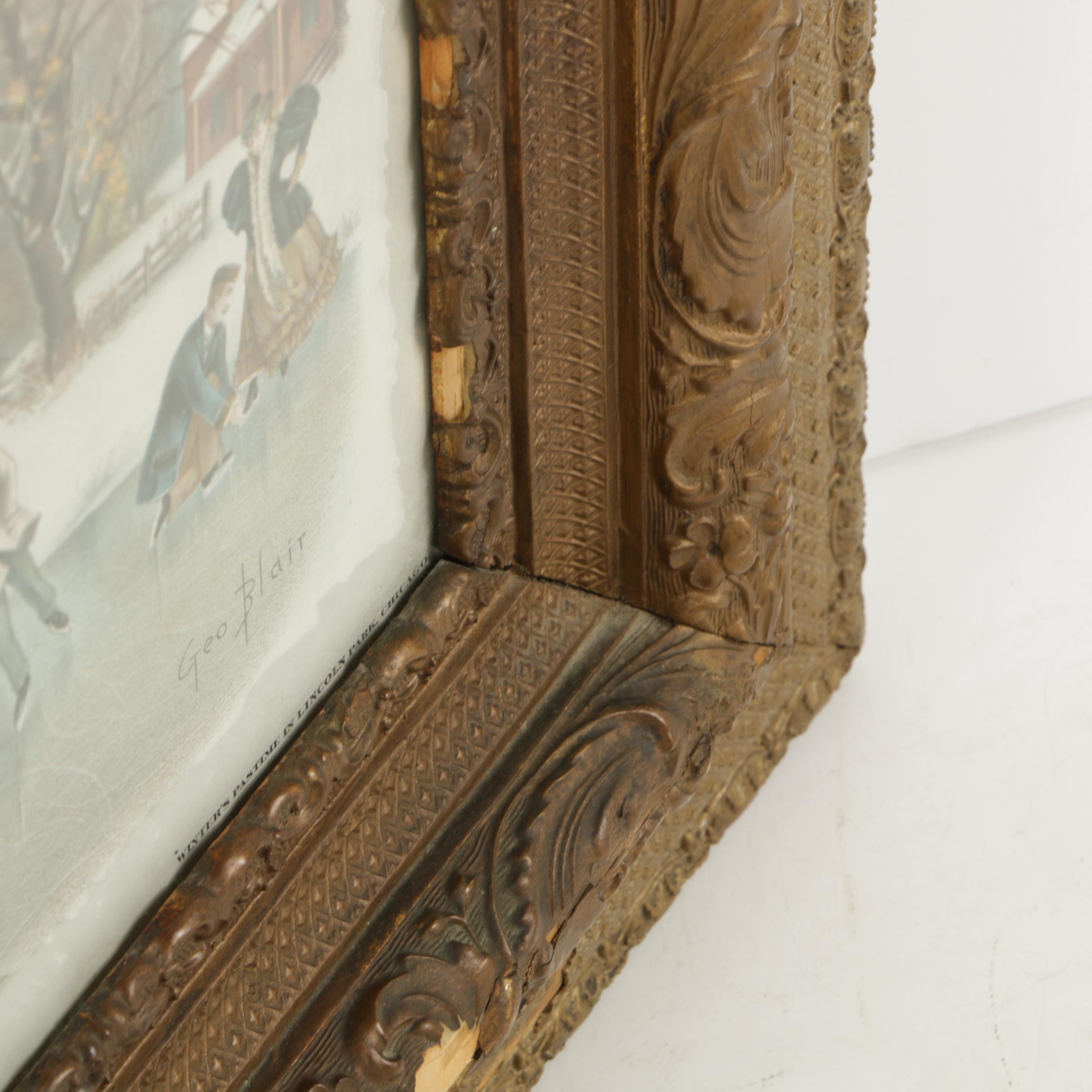 Antique Chromolithograph after George Blair "Winter's Pastime in Lincoln Park"