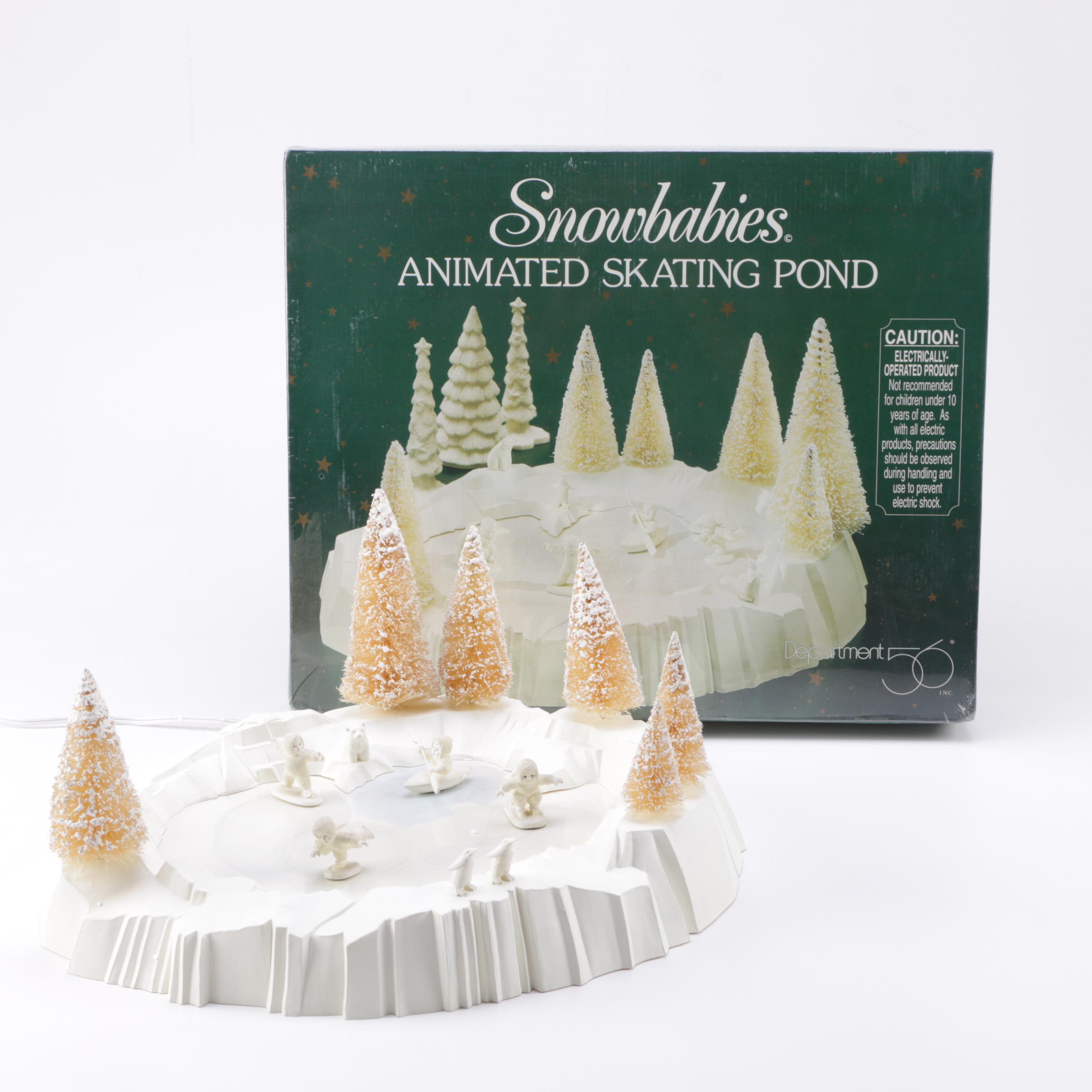 Pair of Department 56 "Snowbabies" Animated Skating Pond